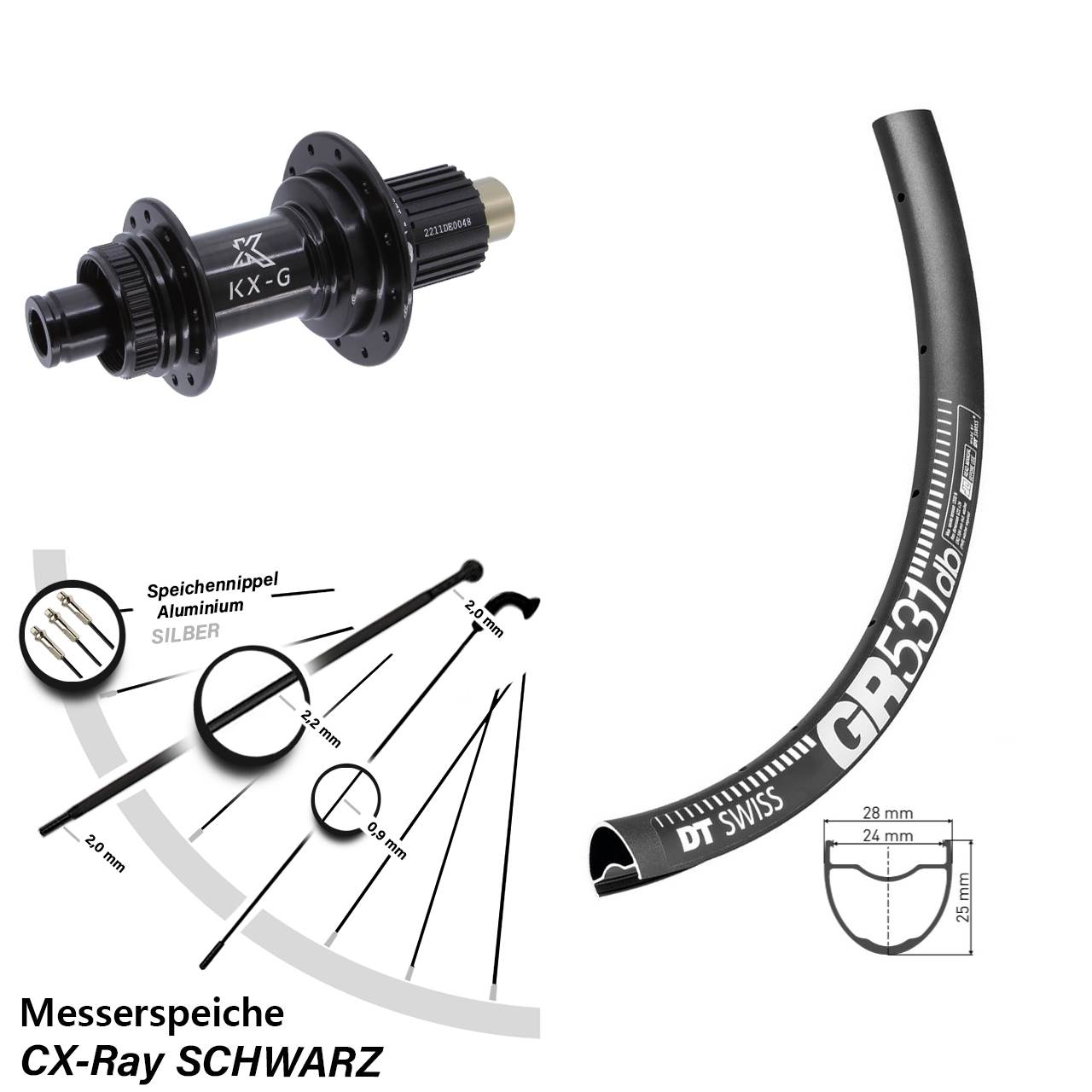 DT Swiss GR 531 KX-G Steckachse 28-29 Zoll Disc Hinterrad 12x142 CX-Ray Micro Spline