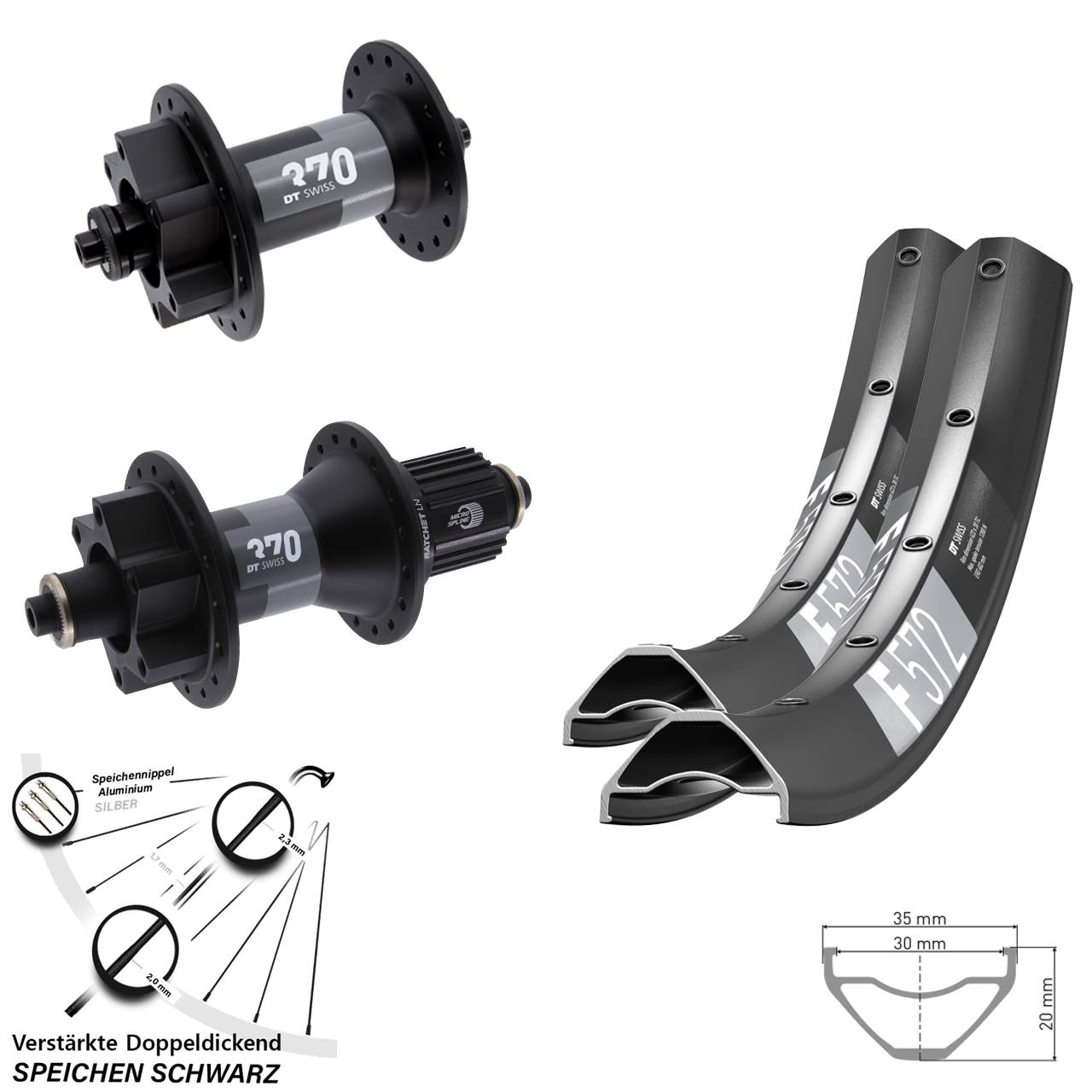 27,5 Zoll DT Swiss F572 DT Swiss 370 Disc Laufrad-Satz QR Micro Spline