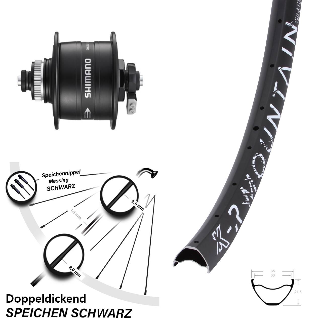 27,5 Zoll KX-R Mountain Shimano DH-3D37 Dynamo-Vorderrad Centerlock QR