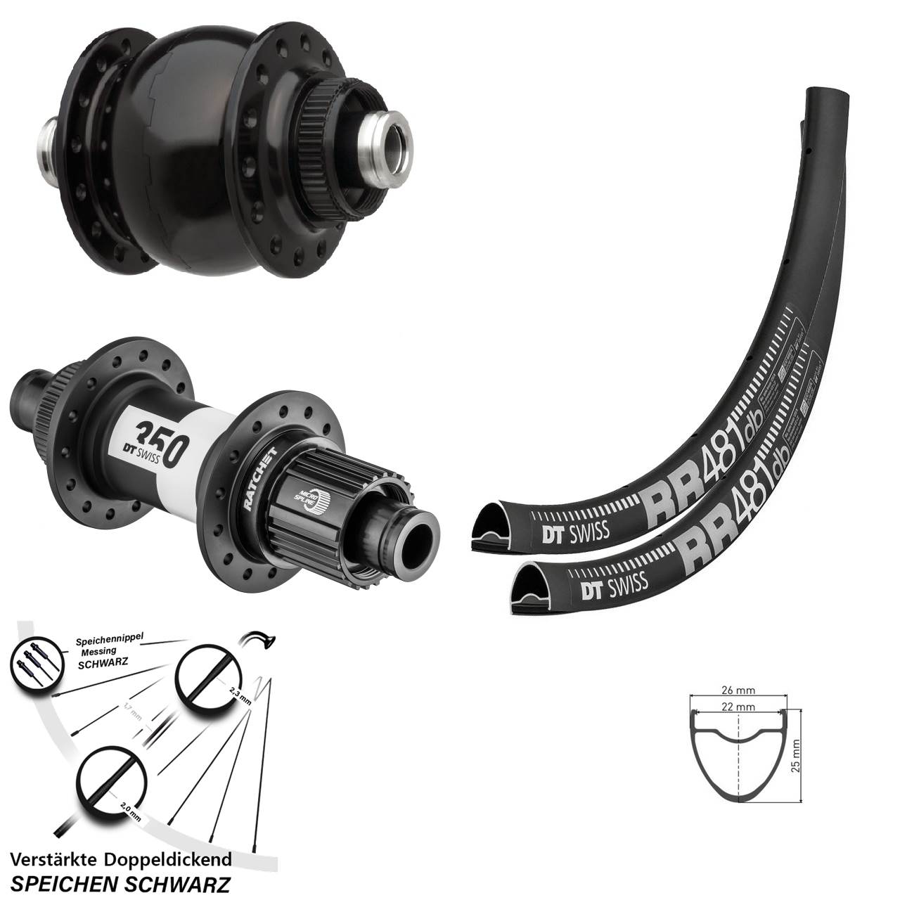 28 Zoll DT Swiss RR481 SON delux 350 Micro Spline Centerlock Laufradsatz 12x100/142
