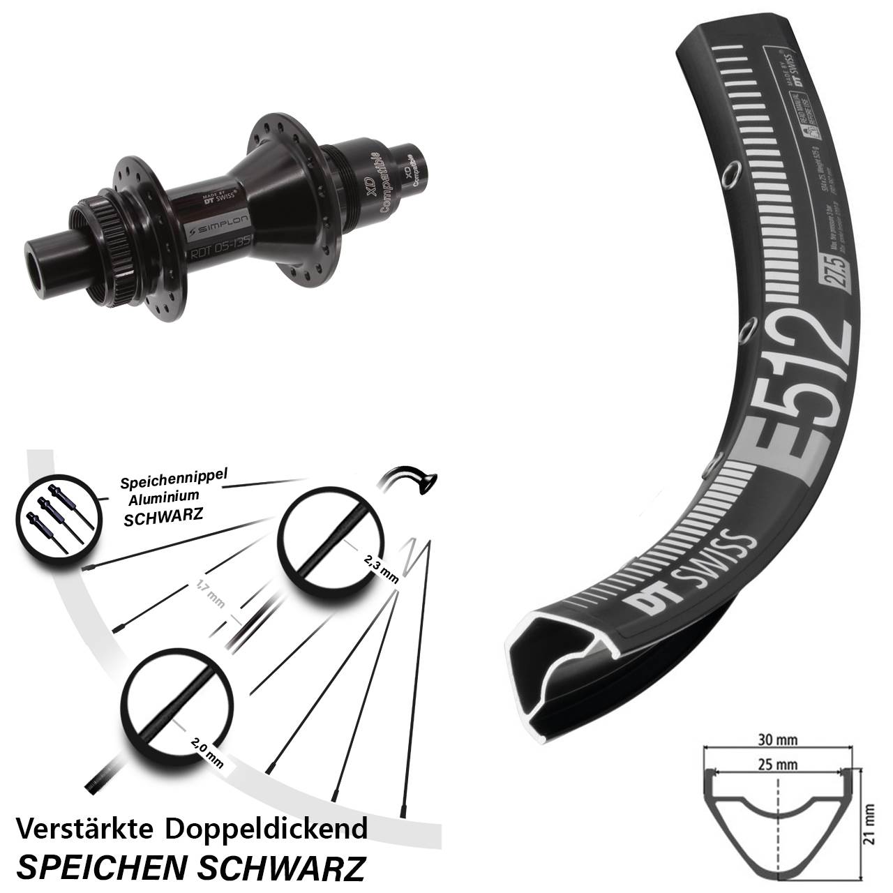 DT Swiss E 512 DT Swiss 370 650B Centerlock Hinterrad 12x142 XD 11-12 fach
