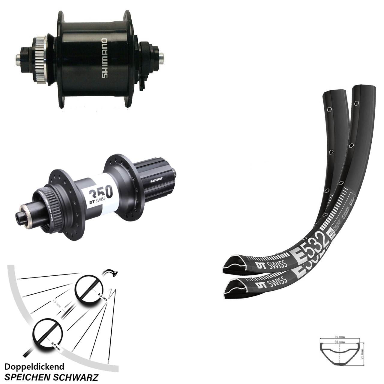 Laufradsatz für Schnellspanner 29 Zoll DT Swiss E532-350 Shimano DH-UR700-3D 8-11 fach