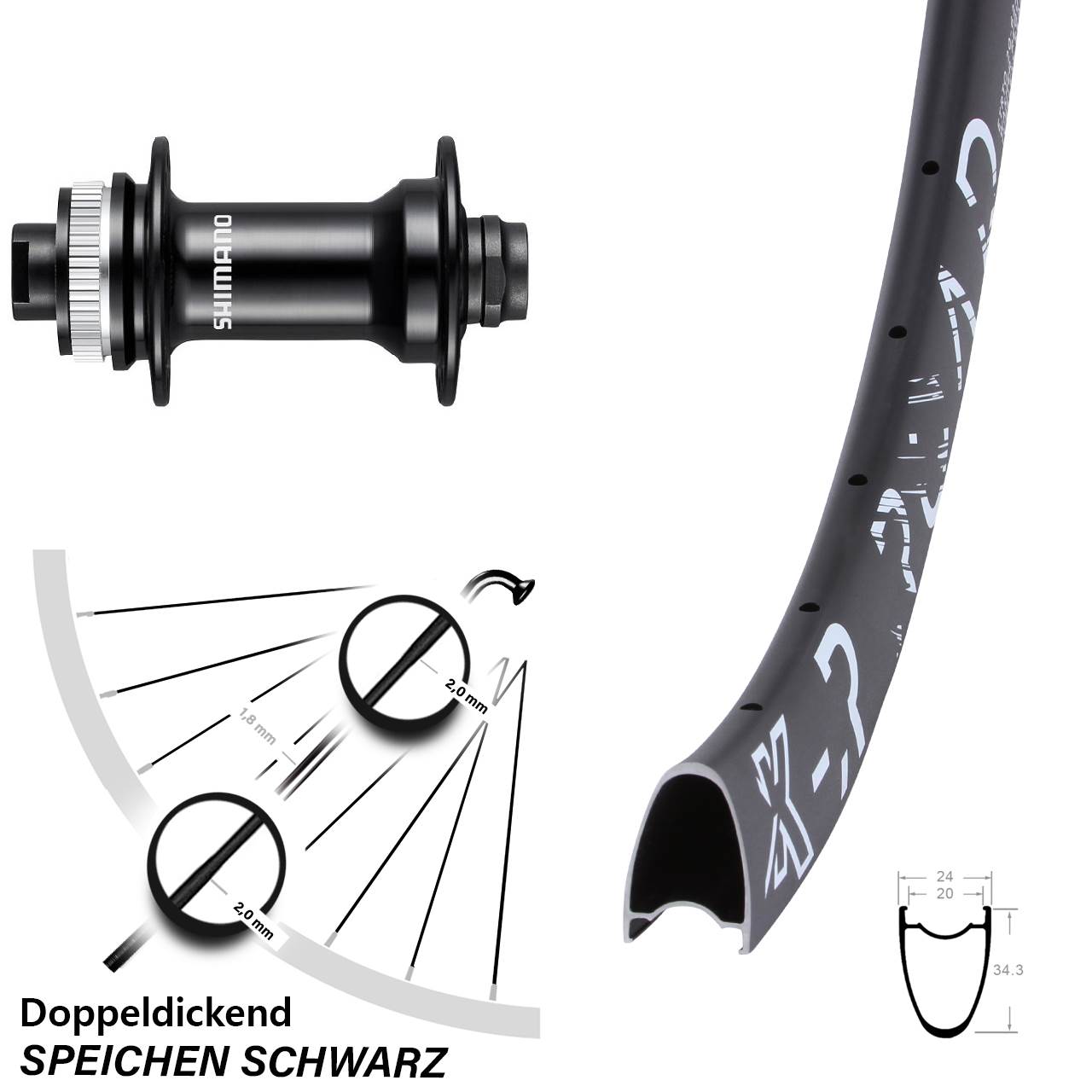 28 Zoll KX-R Road Shimano HB-RS470 Disc Vorderrad 12x100