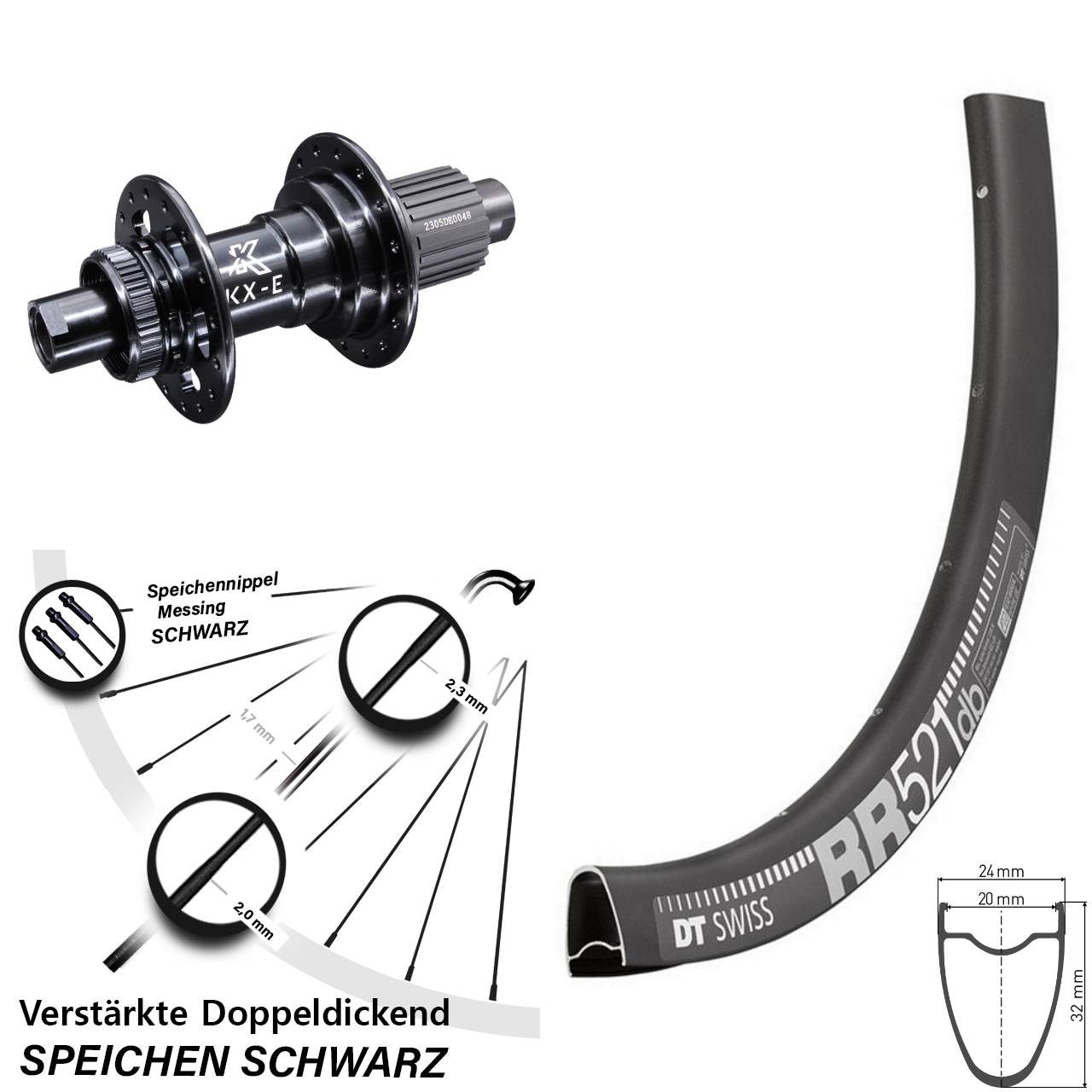 Centerlock Hinterrad 28 Zoll DT Swiss RR 521 KX-E Heavy Duty Micro Spline 12x142