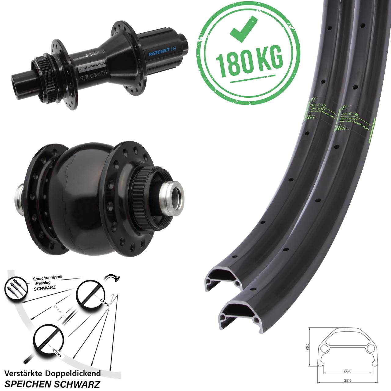 Laufradsatz Centerlock 12x100/142 27,5 Zoll KX Evo DT Swiss 370 Hybrid SON 28 8-11 fach HG