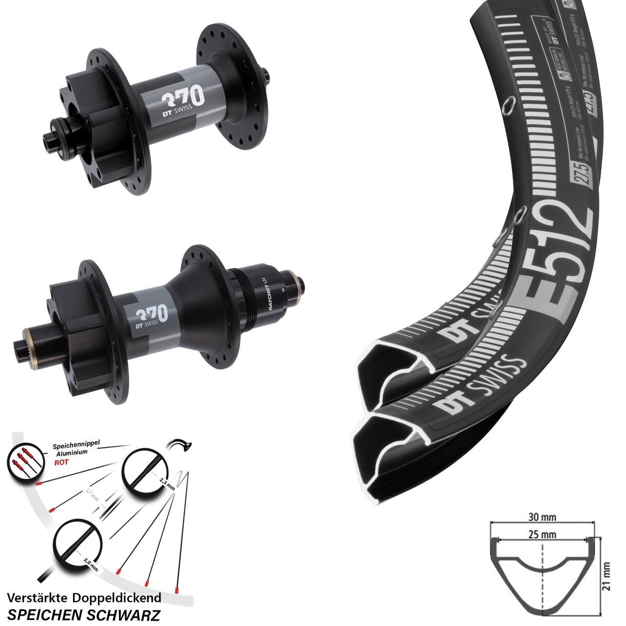 Laufrad-Satz 6-Loch QR 650B DT Swiss E 512-370 XD 11-12 fach
