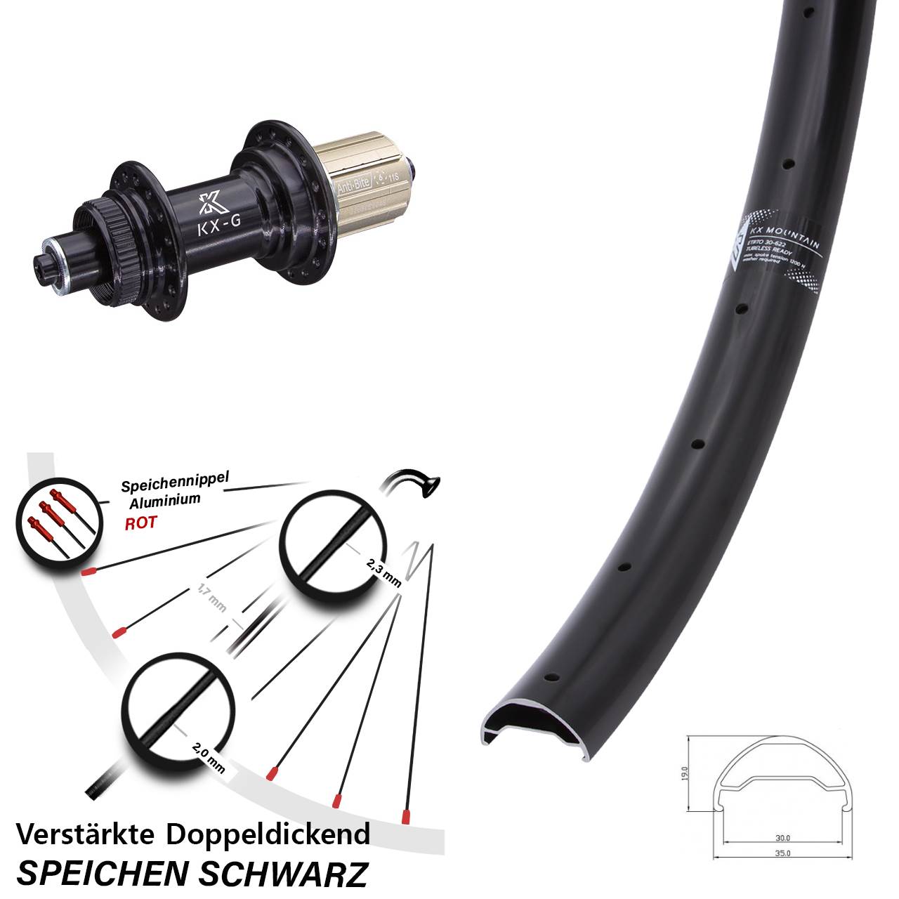 Centerlock Hinterrad für Schnellspanner 29 Zoll KX-G Mountain 8-12 fach