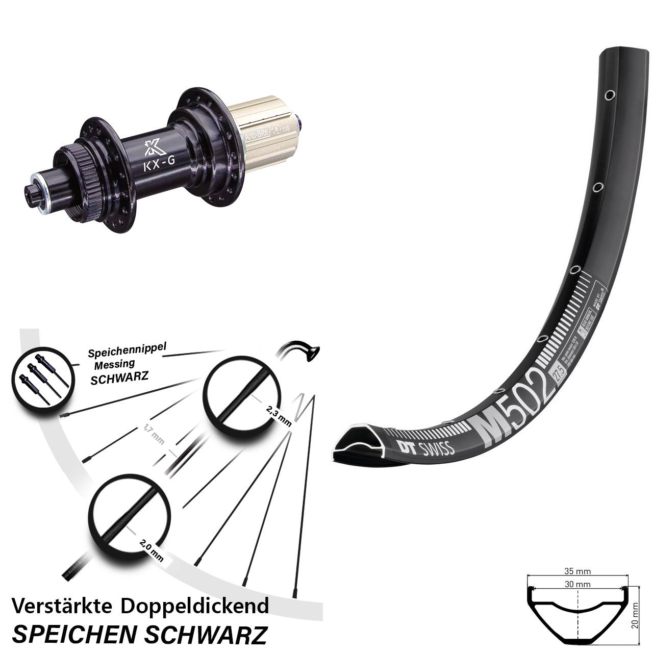 DT Swiss M 502 KX-G 29 Zoll Centerlock Hinterrad für Schnellspanner 8-12 fach HG
