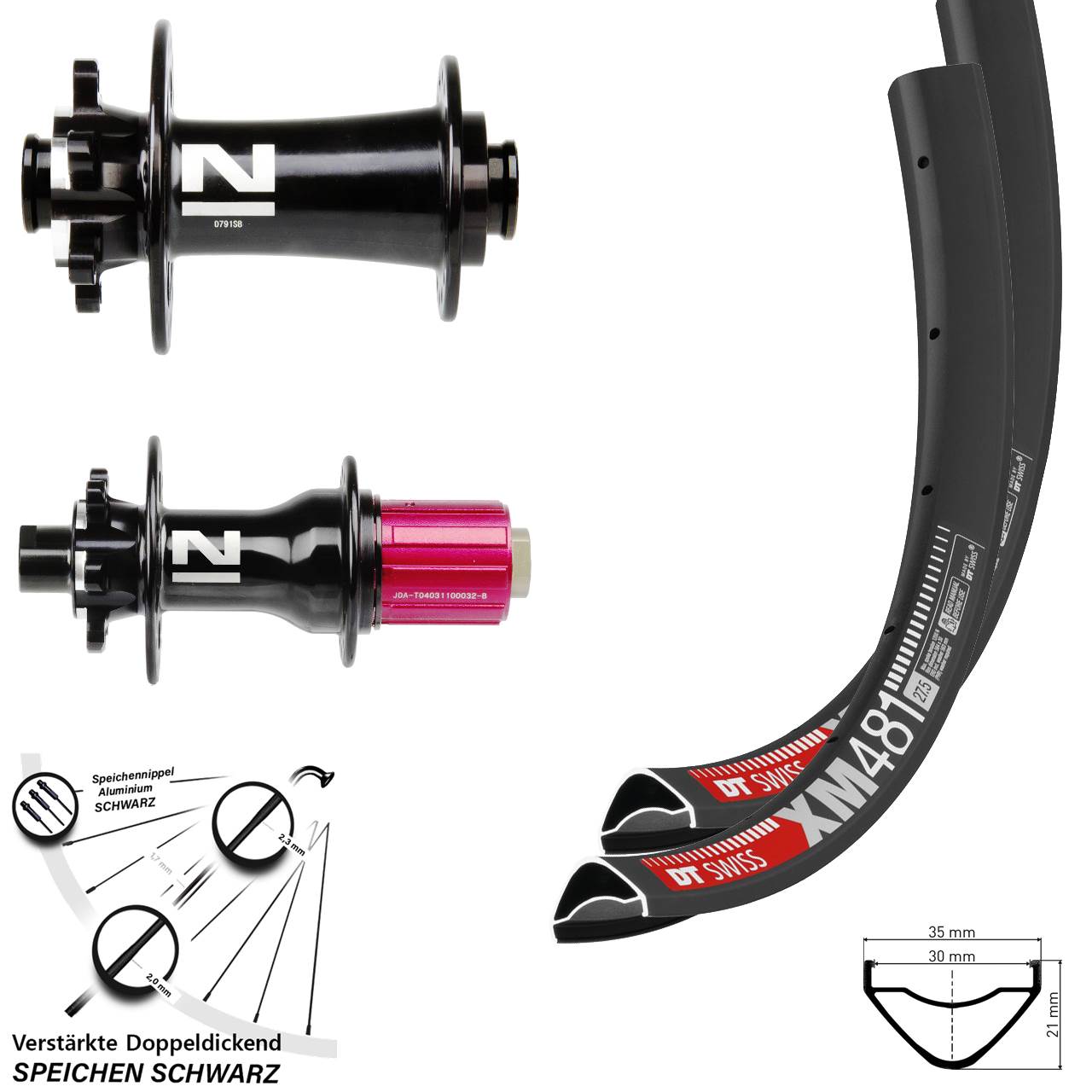 27,5 Zoll DT Swiss XM 481 Novatec D791 D792 Laufradsatz 6-Loch 12x100/142 8-12 fach HG
