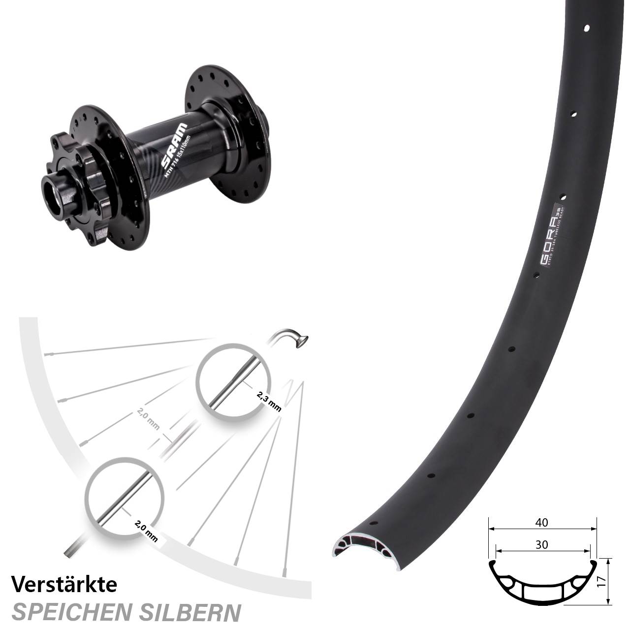 6-Loch Vorderrad 27,5 Zoll Gora 35 Sram 716 15x110 Boost