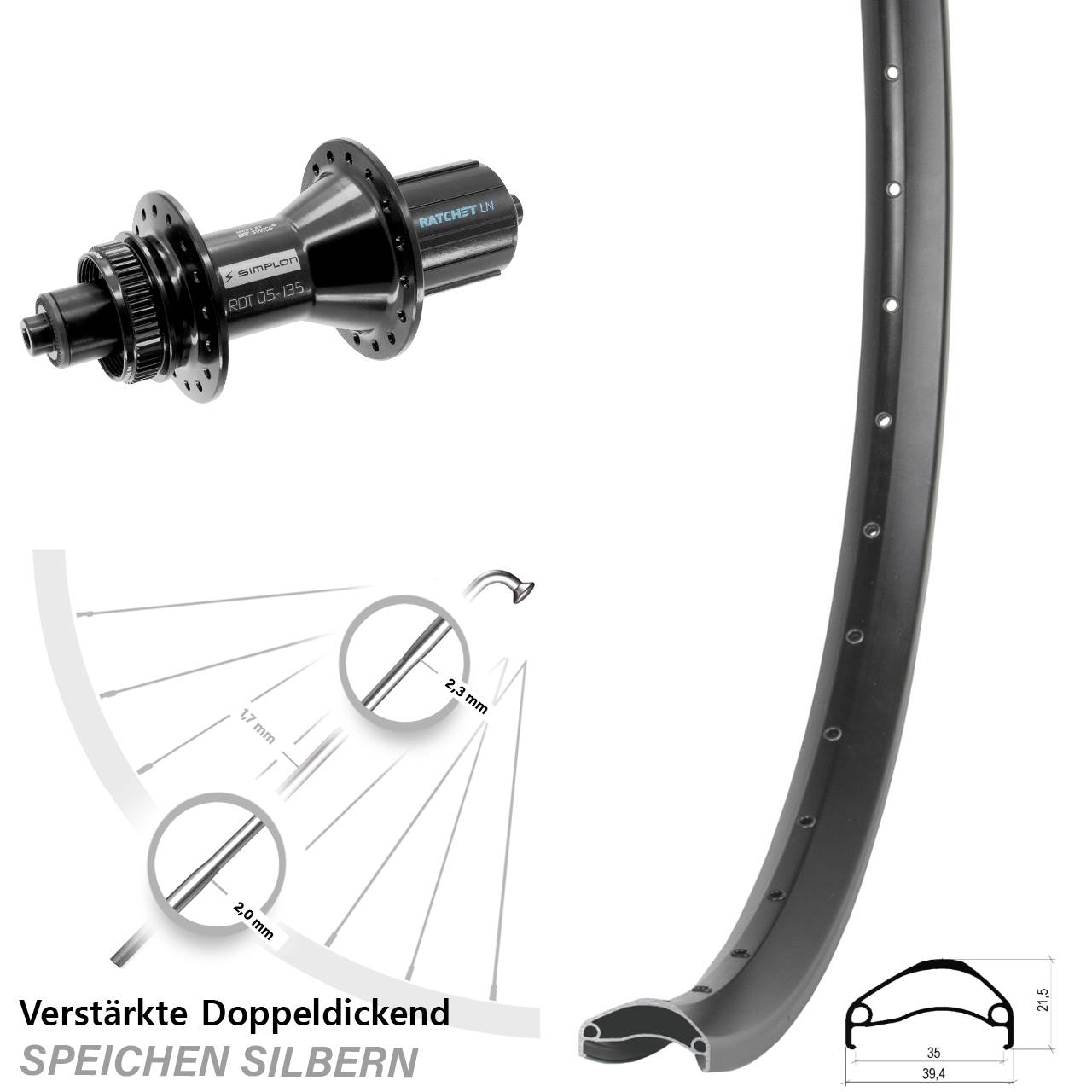 Ambrosio E35 DT Swiss 370 Hybrid 29 Zoll Disc Hinterrad QR 8-11 fach HG