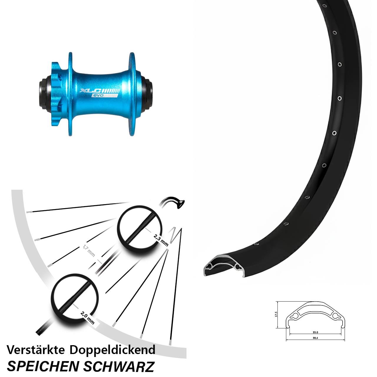 Disc Laufrad 29 Zoll Ryde Disc 35 XLC Evo blau 15x100