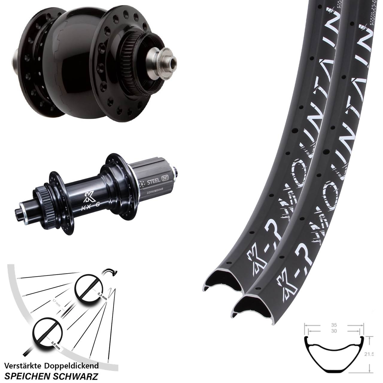 Laufradsatz für Schnellspanner 29 Zoll KX-R GS Mountain SON 28 8-12 fach