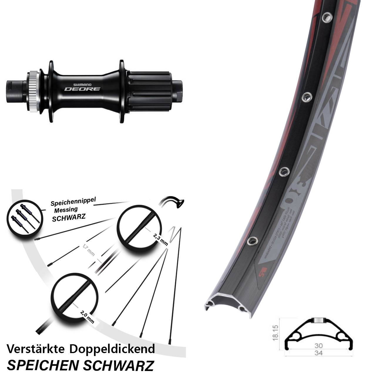 Shimano Deore 29 Zoll Rodi Tryp 30 Centerlock Hinterrad 12x148 8-11 fach HG