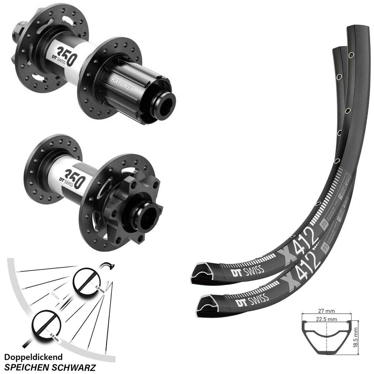 6-Loch Laufradsatz 29 Zoll DT Swiss X 412 350 8-11 fach HG 15x110 12x148