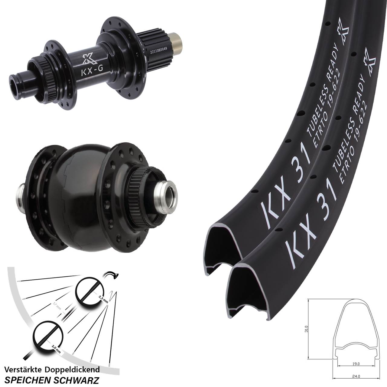 Disc Laufrad-Satz 12x100/142 28 Zoll KX-G 31 SONdelux Micro Spline