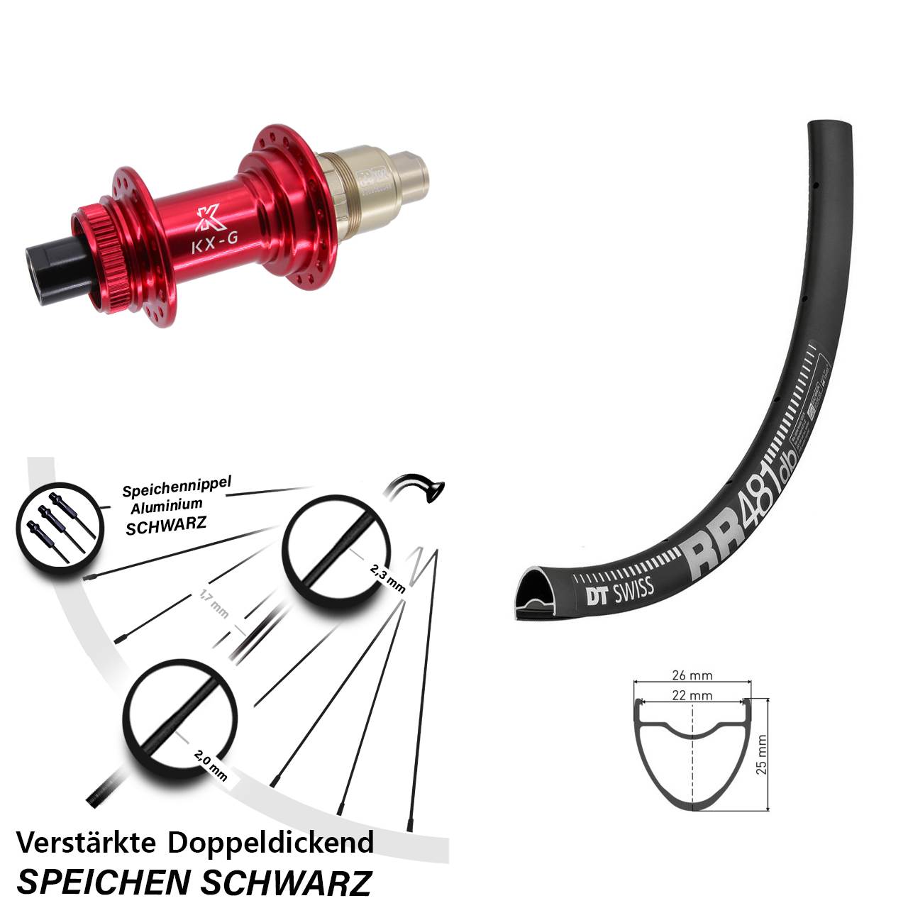 DT Swiss RR 481 KX-G rot 28 Zoll Disc Hinterrad 12x142 SRAM XDR