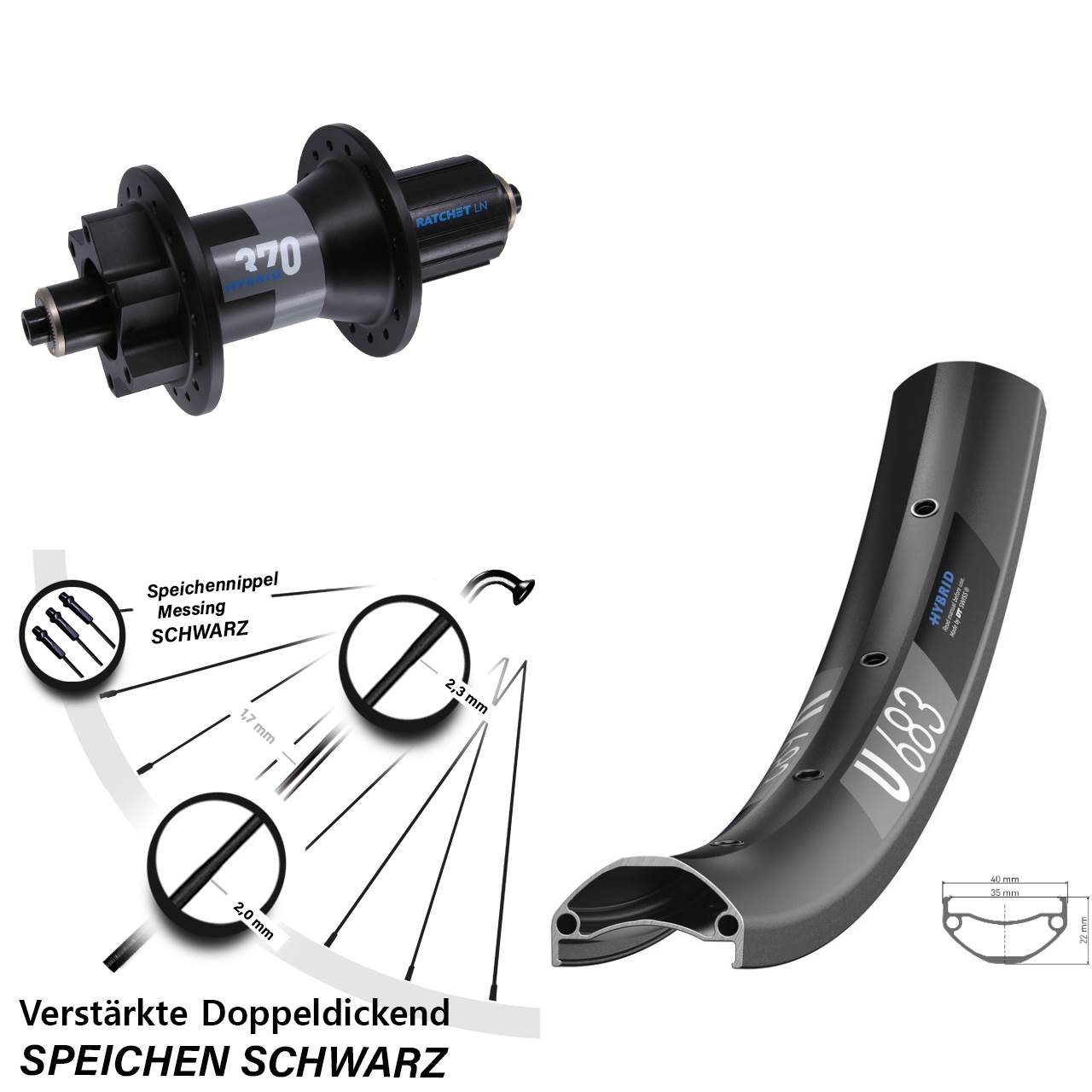 27,5 Zoll DT Swiss U683 370 Hybrid Disc Laufrad QR Boost 8-11 fach
