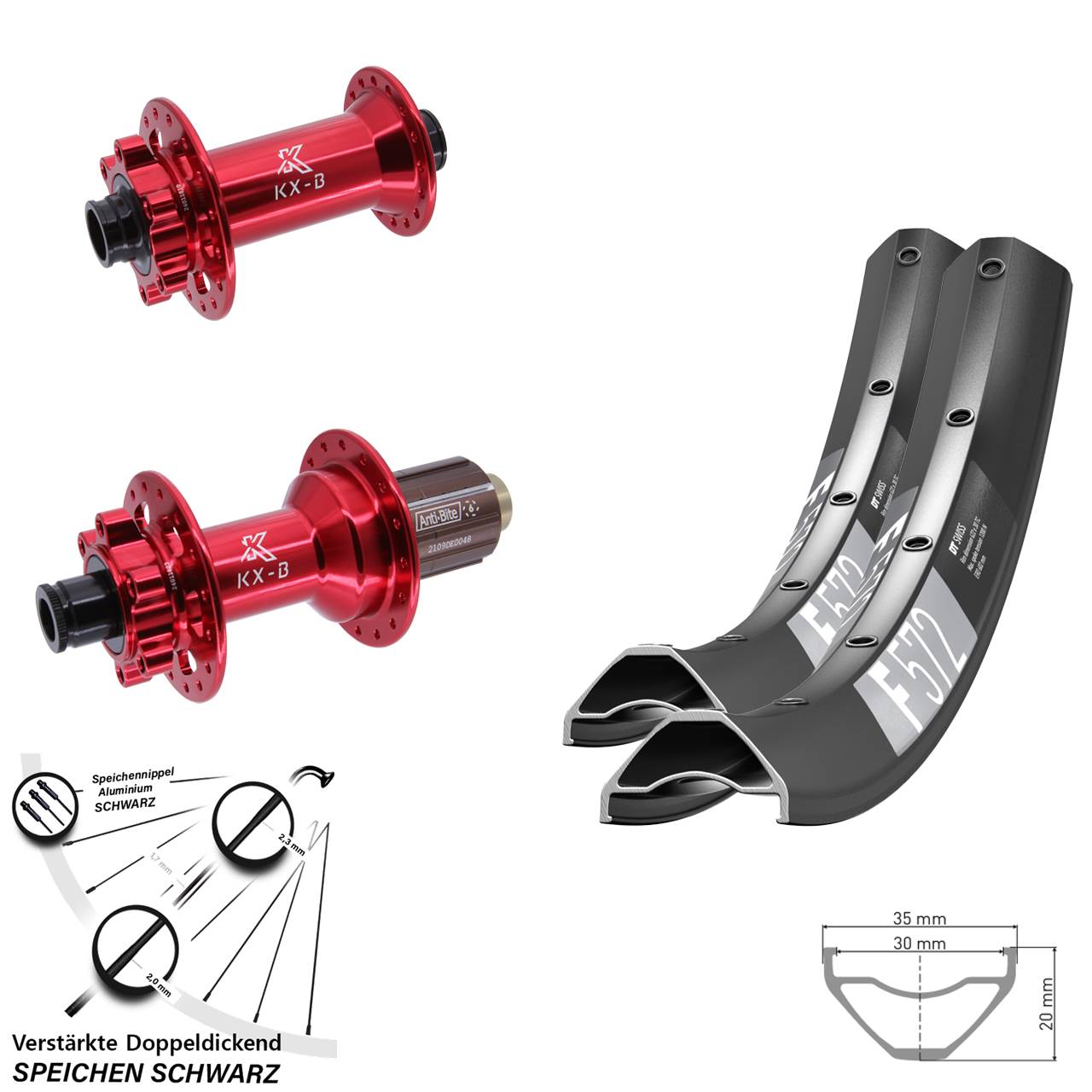 Disc Laufradsatz 15x110 12x148 27,5 Zoll DT Swiss F572 KX-B rot 8-12 fach