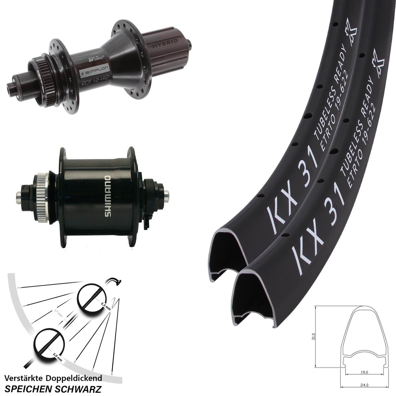 28 Zoll KX 31 DT Swiss 370 Hybrid Shimano DH-UR700 Disc Laufradsatz QR 8-11 fach HG