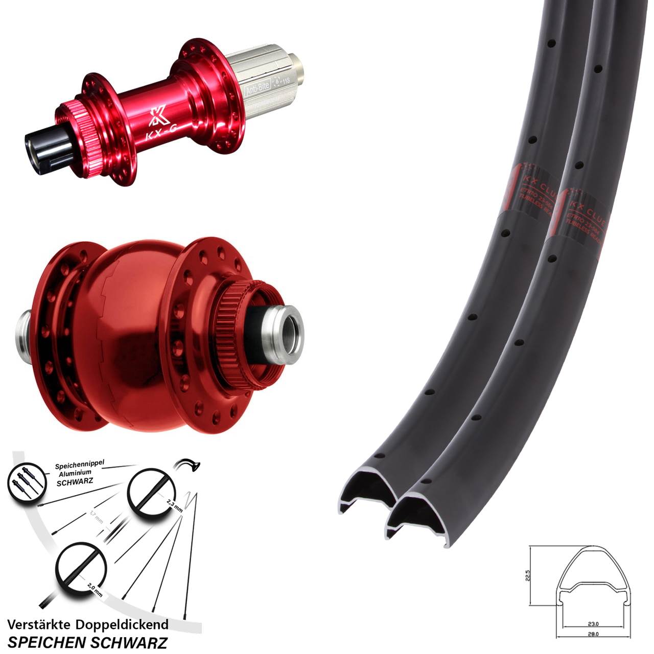 28-29 Zoll KX-G Clue rot SON 28 rot Disc Laufrad-Satz 12x100/142 8-12 fach HG