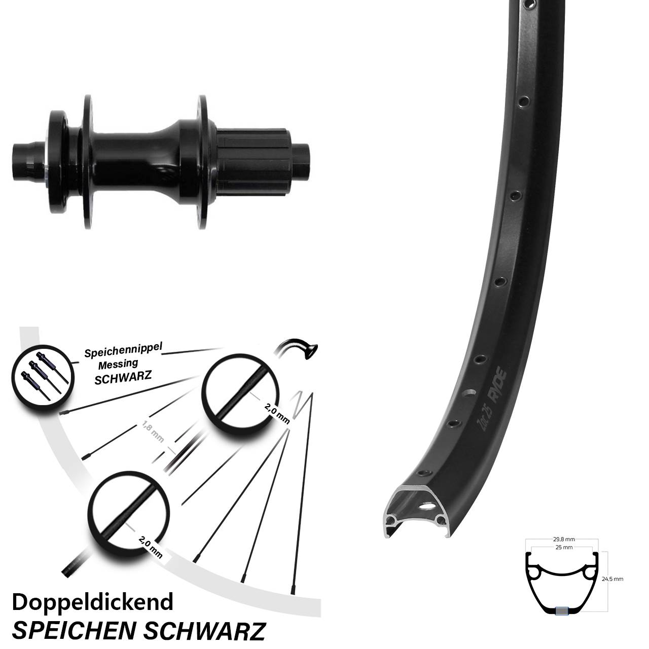 Ryde ZAC 25 Fastace 28 Zoll Disc Laufrad 12x148 8-12 fach