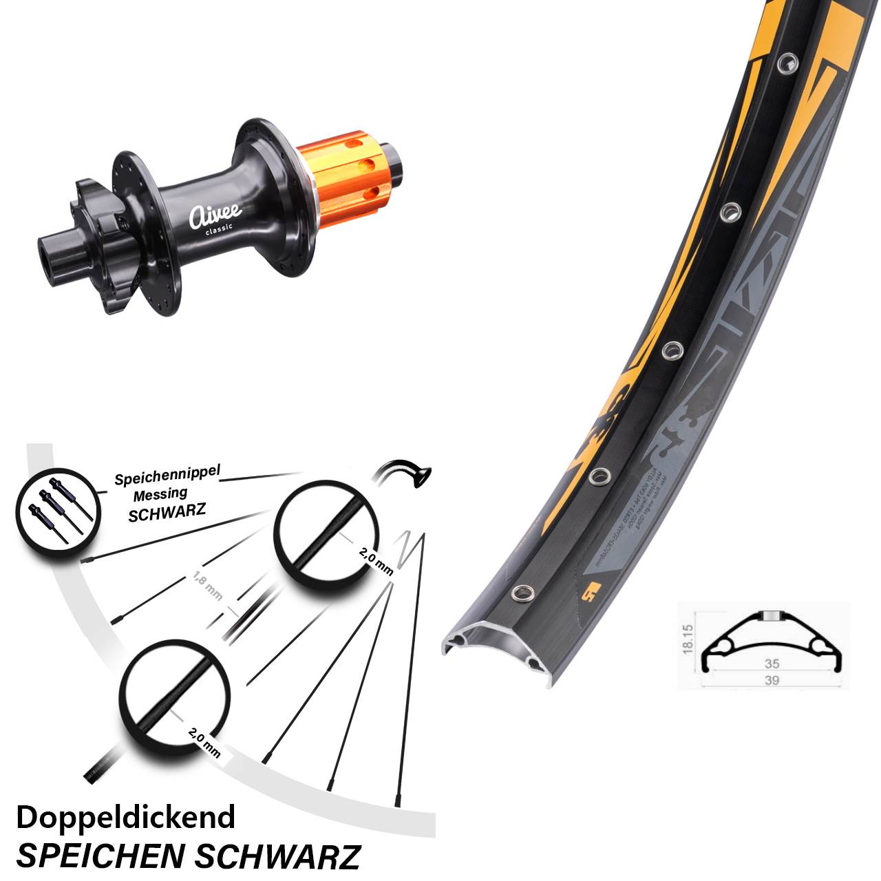 Disc Laufrad 12x148 27,5 Zoll Rodi TRYP 35 Aivee Classic 8-12 fach HG