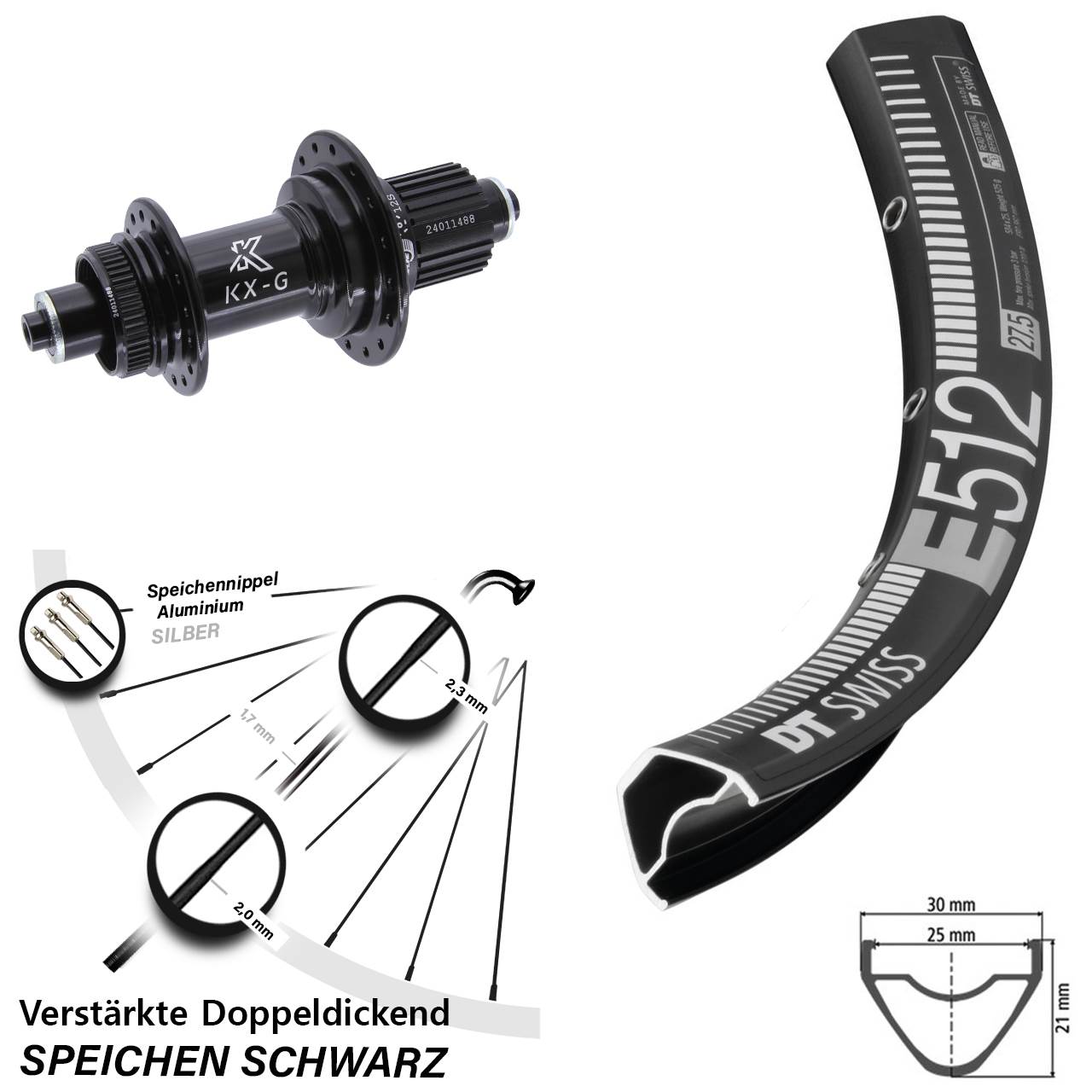 650B DT Swiss E 512 KX-G Disc Hinterrad für Schnellspanner Shimano Micro Spline
