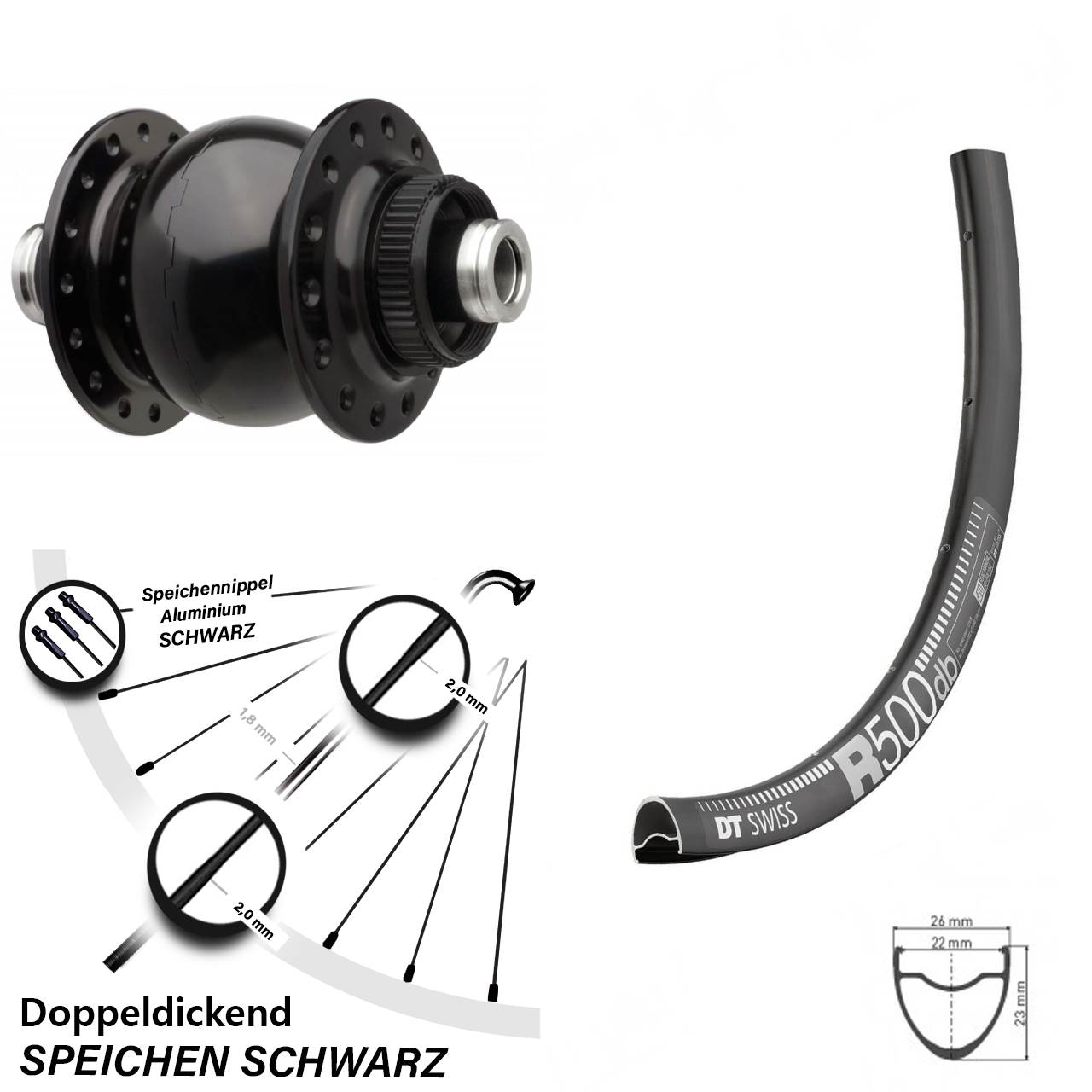 DT Swiss R 500 mit Disc Centerlock Nabendynamo SON 28-12 Boost 110 mm 28 Zoll