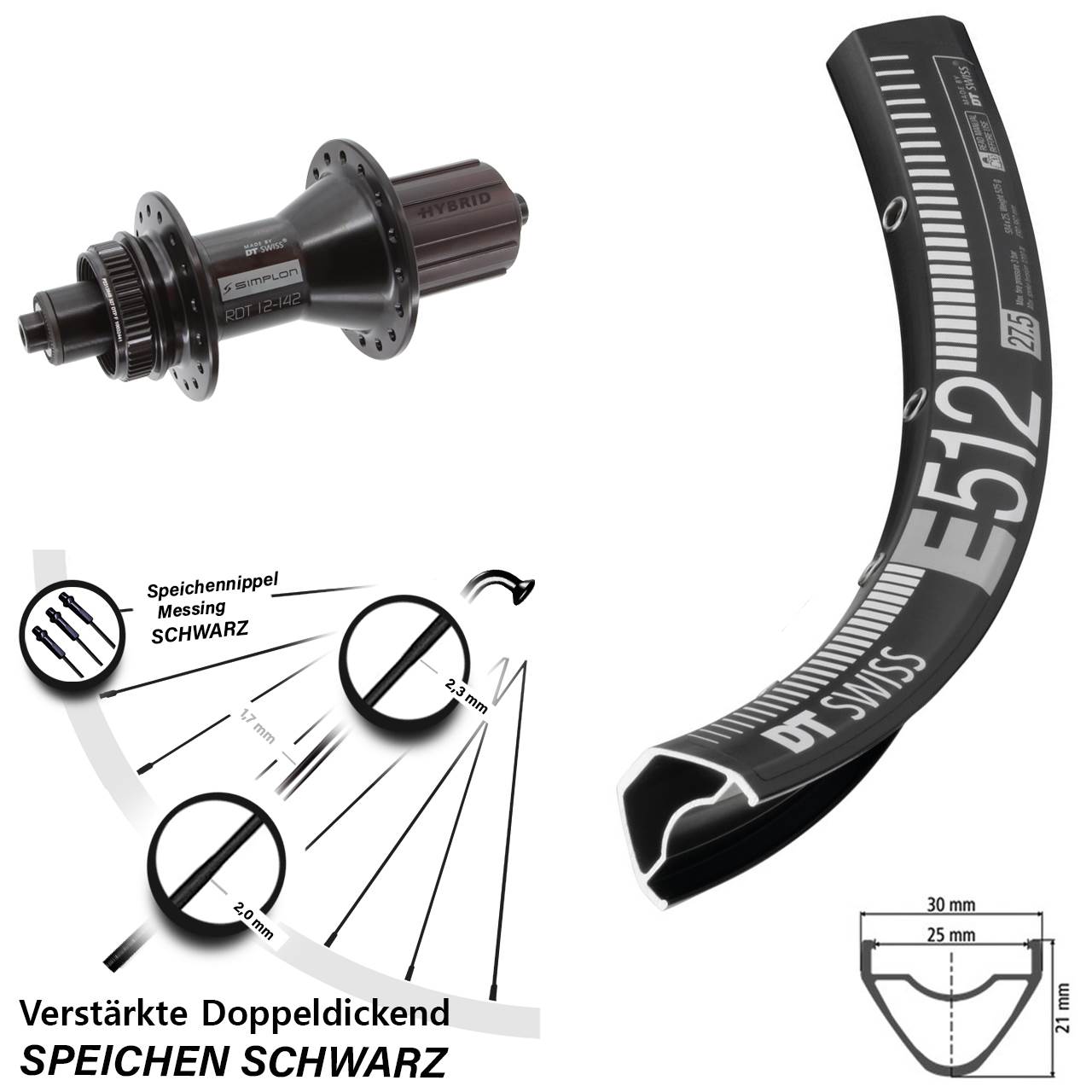 DT Swiss E 512-370 Hybrid 27,5 Zoll Hinterrad Centerlock QR 8-11 fach