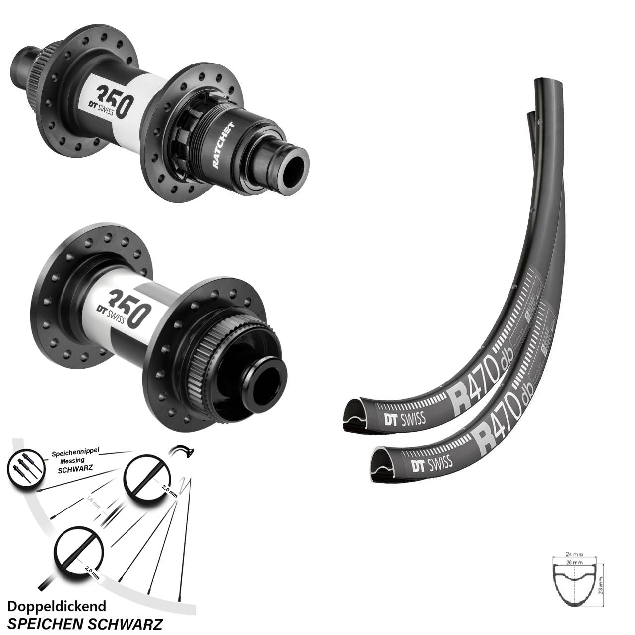 28 Zoll DT Swiss R470-350 Road Disc Laufrad-Satz 12x100/142 SRAM XDR