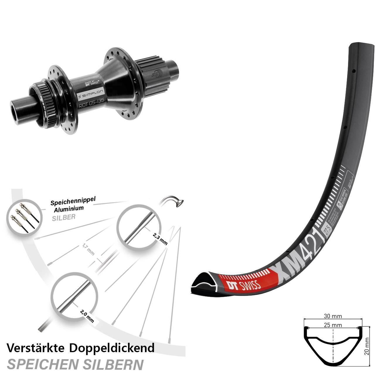 Disc Hinterrad 29 Zoll DT Swiss XM421 DT Swiss 370 Hybrid Micro Spline 12x142
