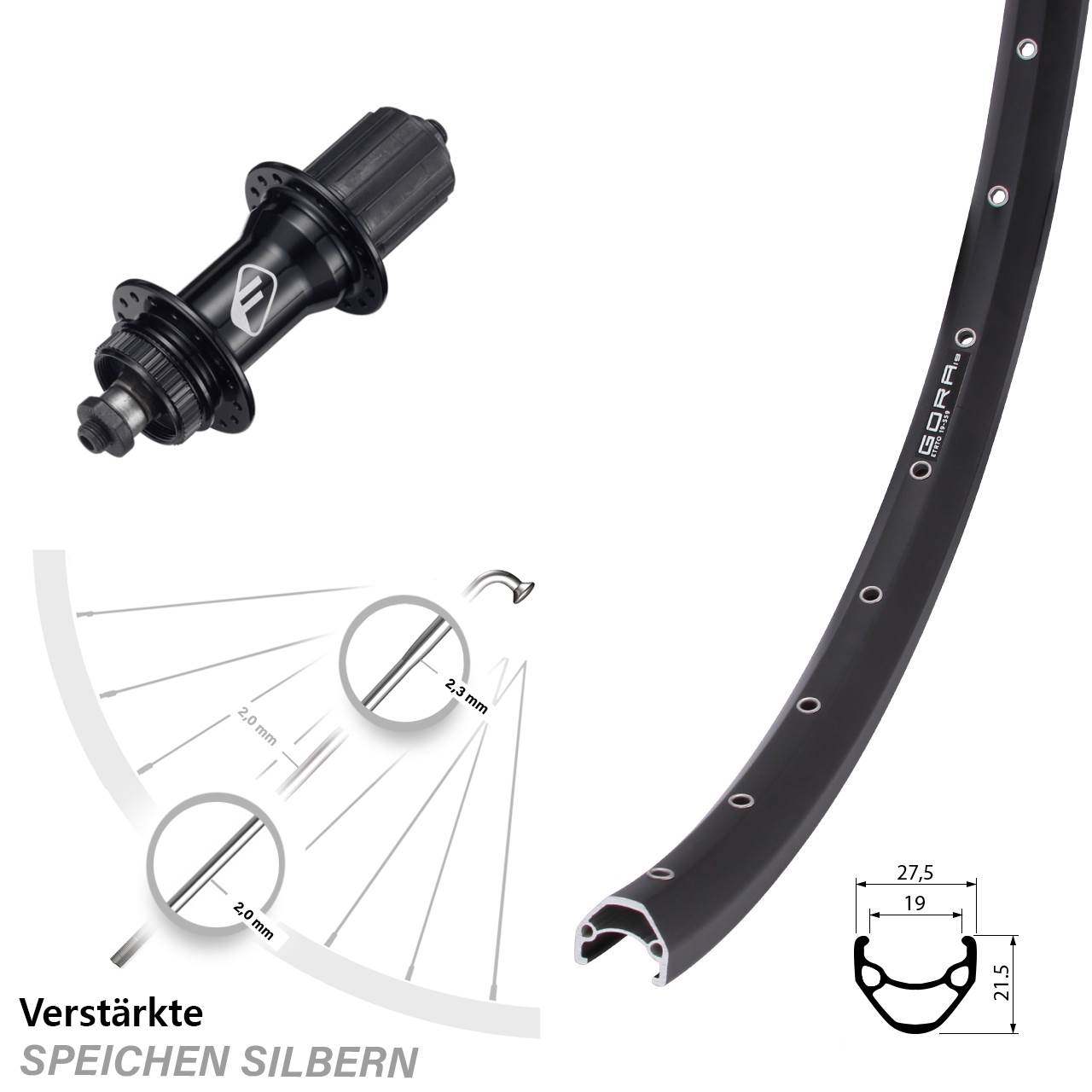 27,5 Zoll Gora 19 Formula CL-52 Disc Laufrad für Schnellspanner 8-11 fach HG