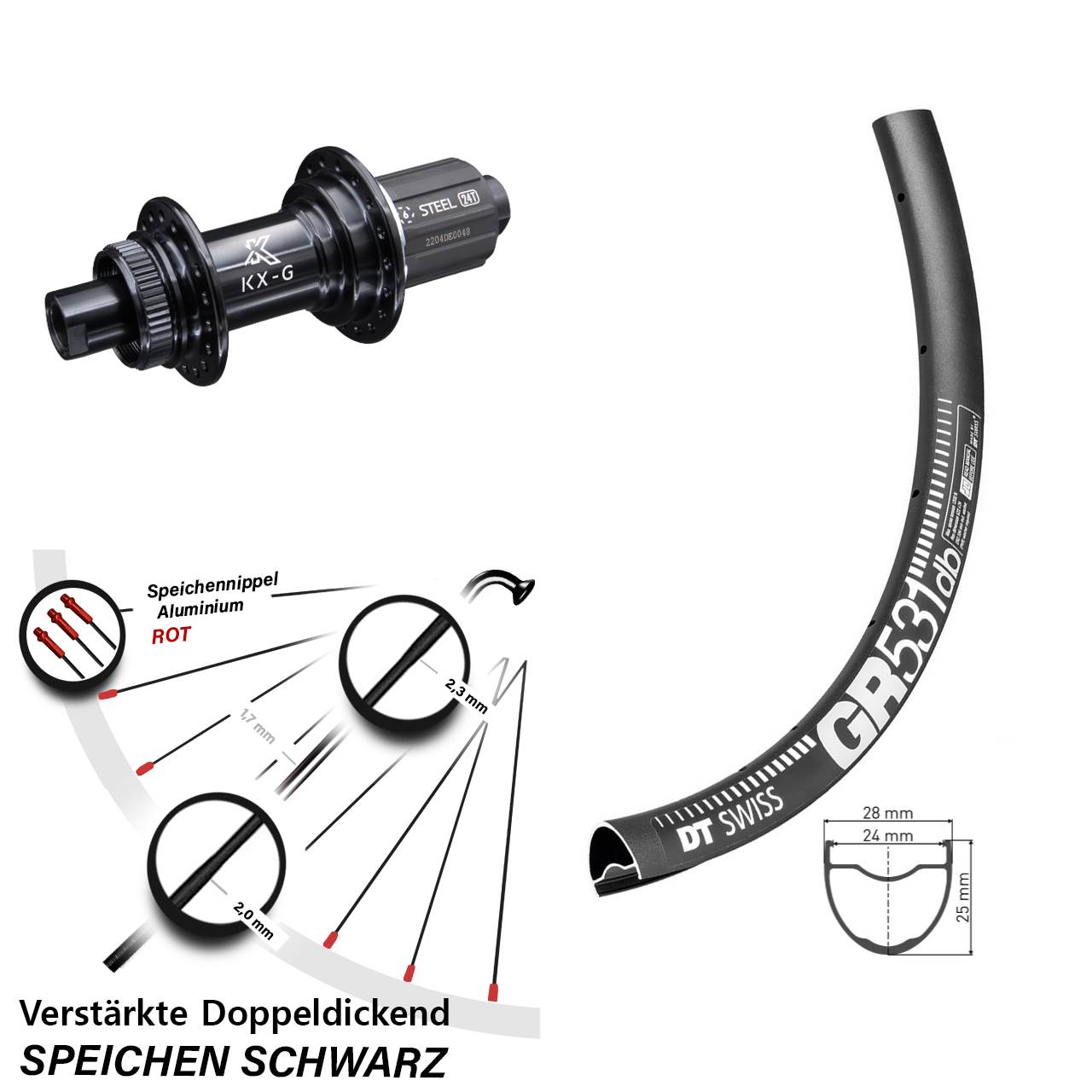 27,5 Zoll Hinterrad KX-GS verstärkt 12x142 Centerlock DT Swiss GR 531 DB 8-12 fach