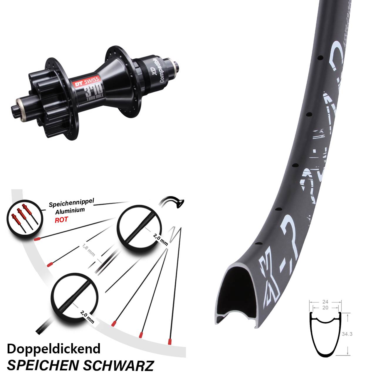 KX R Road DT Swiss 370 28 Zoll Hinterrad 6-Loch XD QR