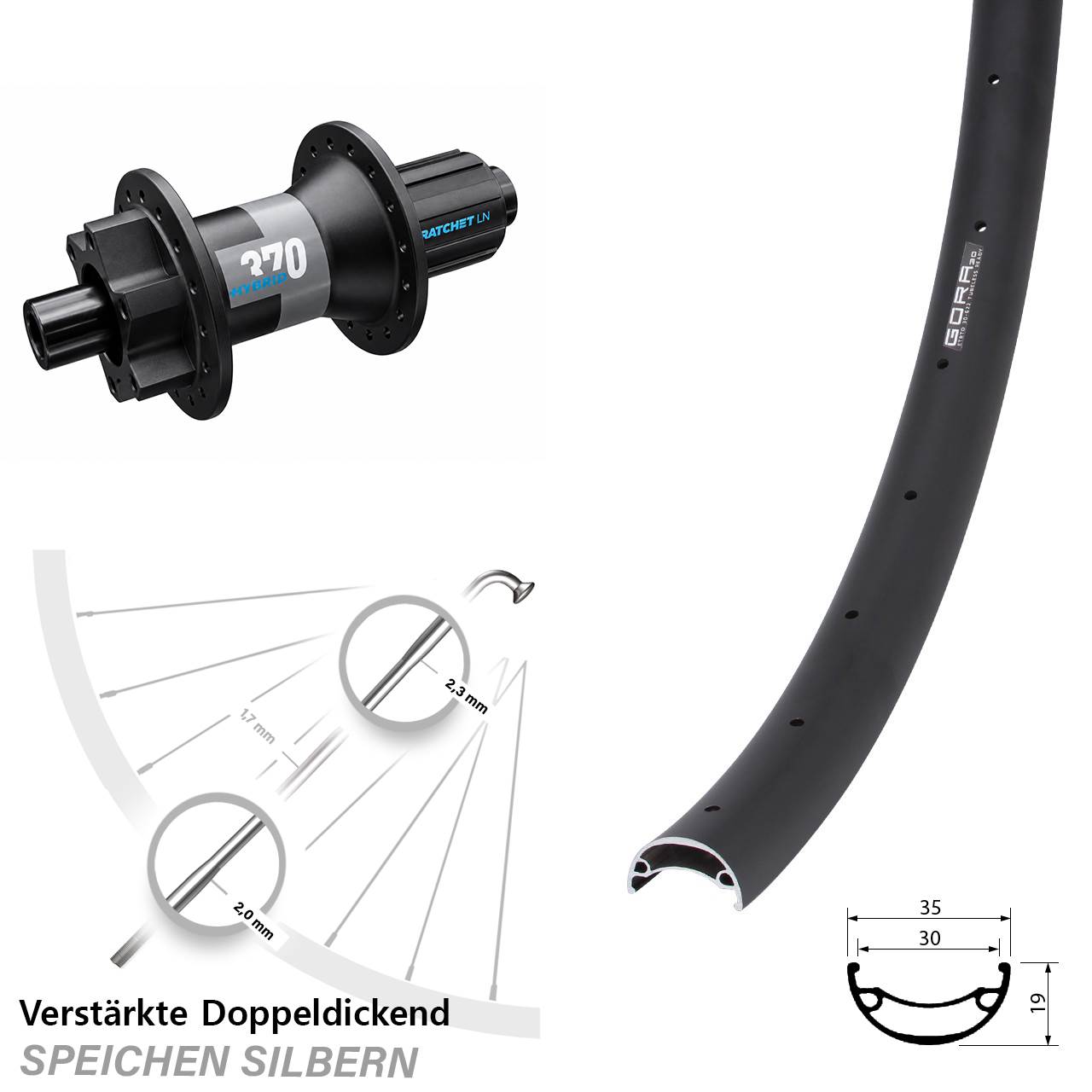 Disc Hinterrad 26 Zoll Gora 30 DT Swiss 370 Hybrid 8-11 fach 12x148