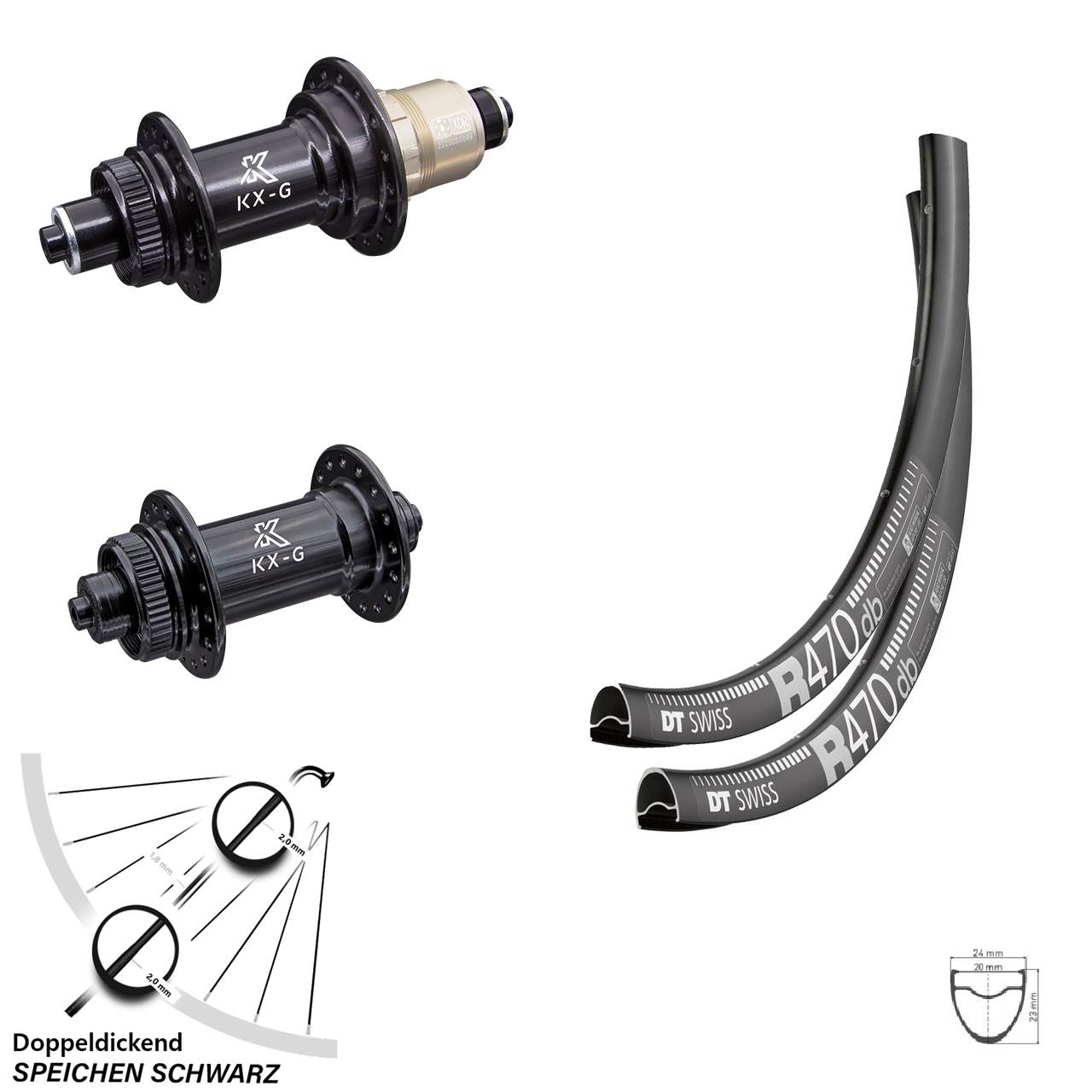 DT Swiss R 470 Laufradsatz 28 Zoll KX-G Nabe Sram XDR 12-fach Centerlock 100/135 mm