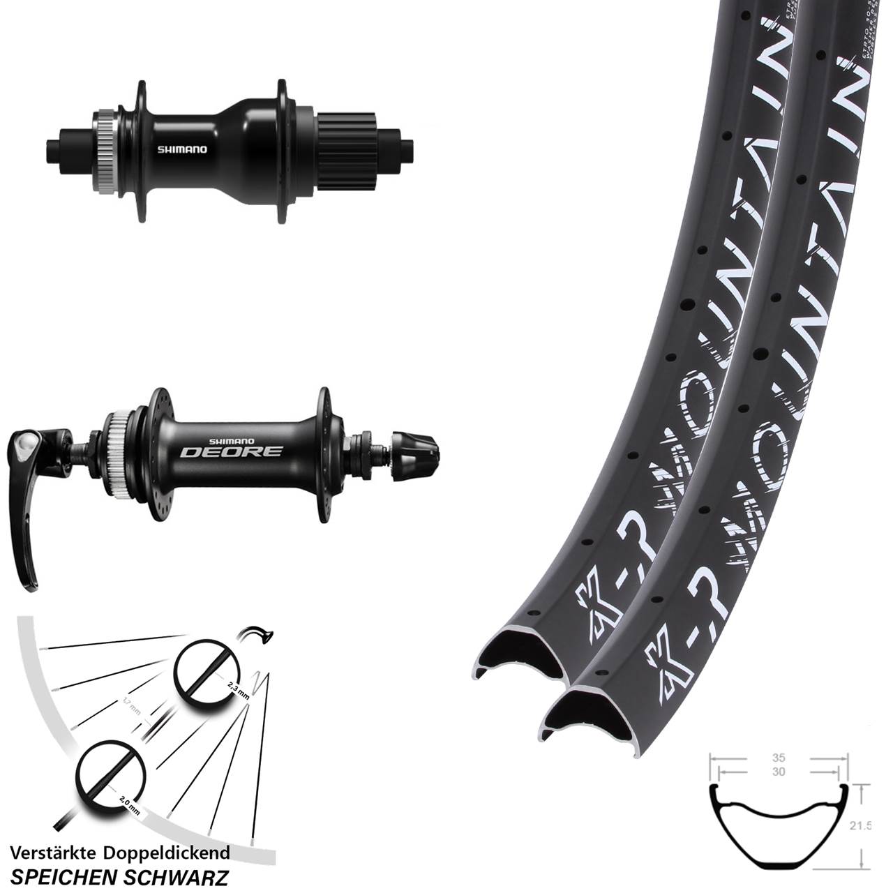 KX-R Mountain Shimano Deore FH-QC500 29 Zoll Disc Laufradsatz QR Micro Spline