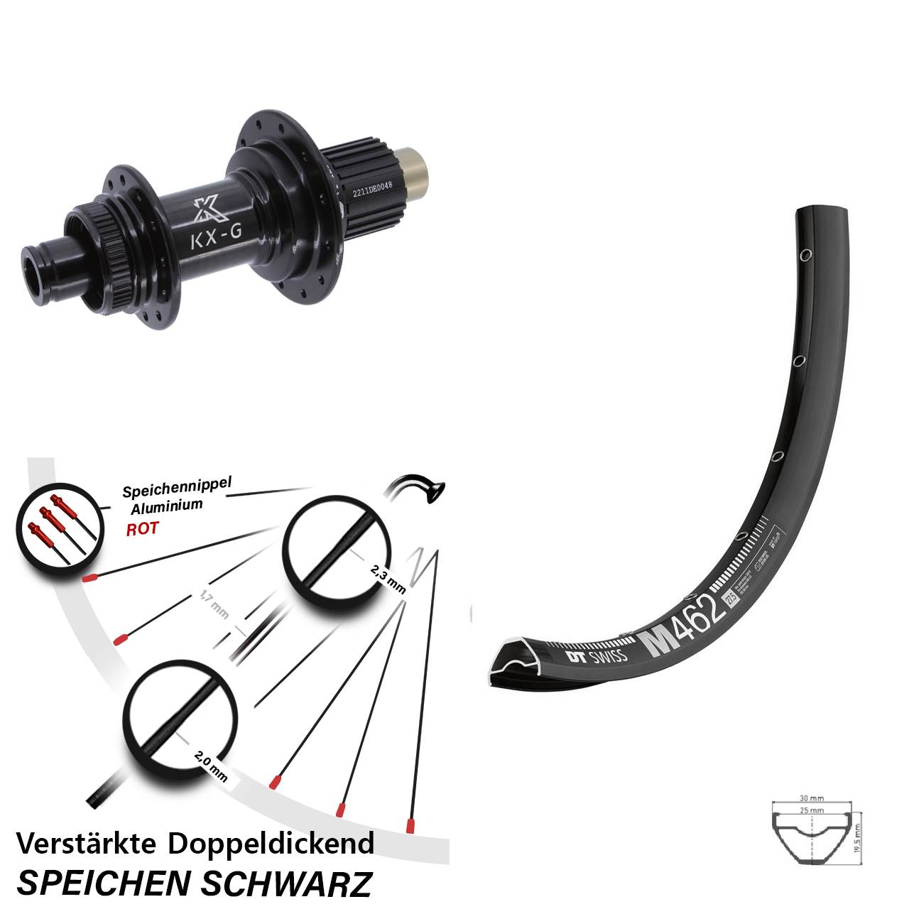 DT Swiss M 462 KX-G Steckachse 27,5 Zoll Hinterrad Centerlock 12x142 Micro Spline