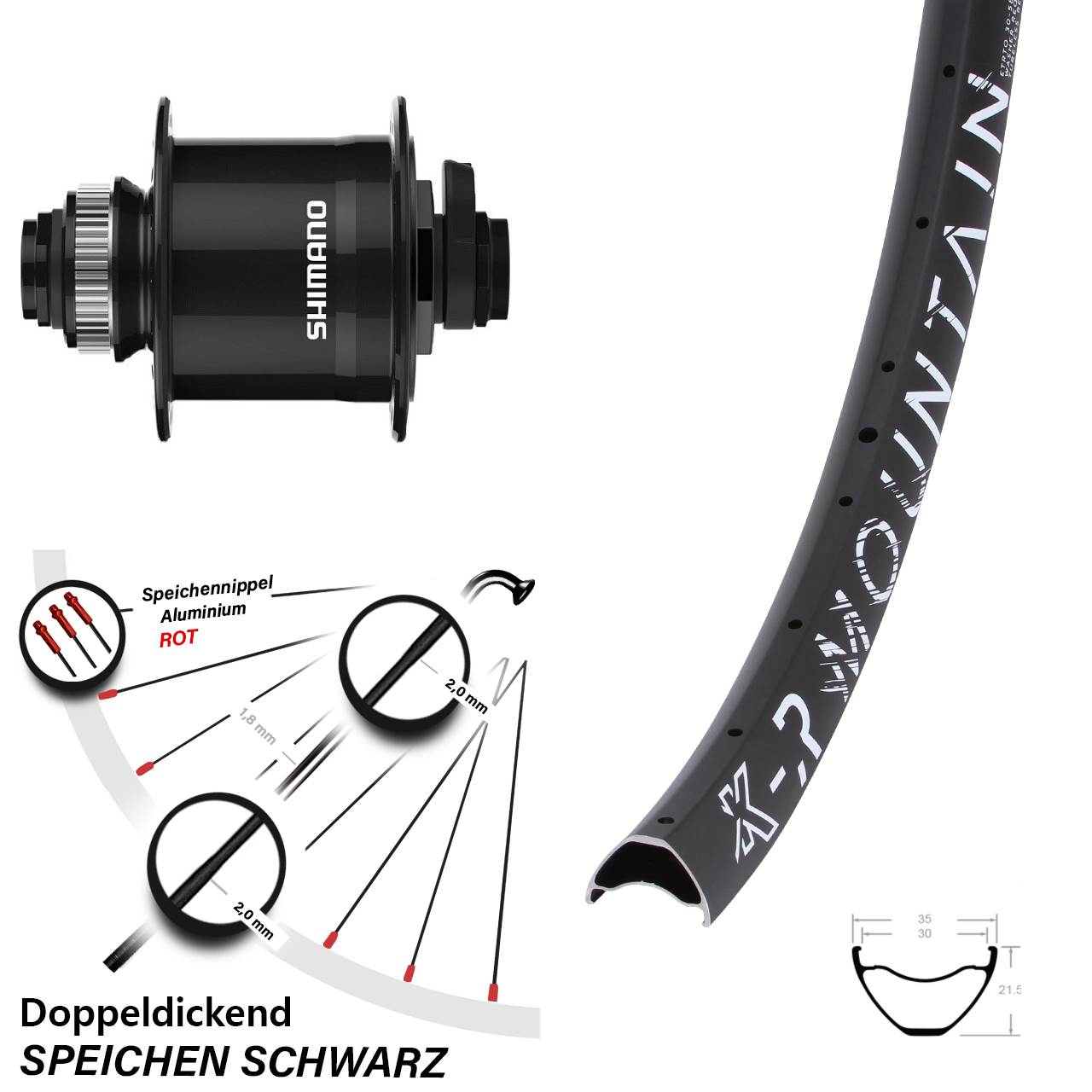 Nabendynamovorderrad Centerlock 15x100 27,5 Zoll KX-R Mountain Shimano DH-UR708