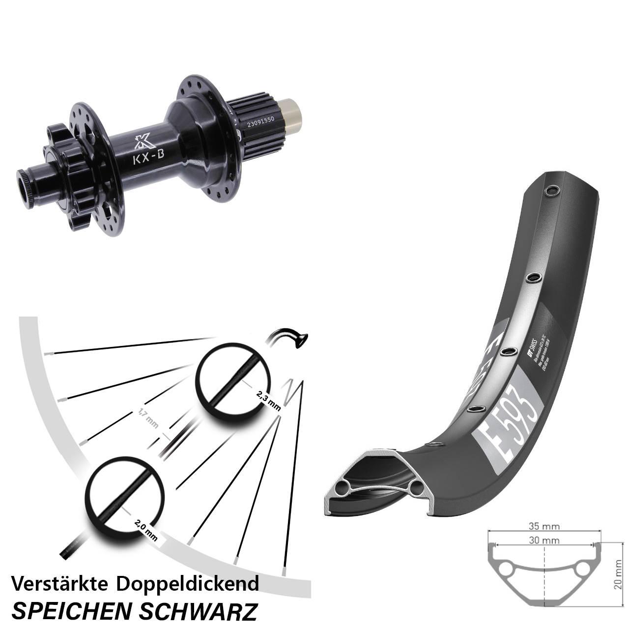 Disc Hinterrad 29 Zoll DT Swiss E 593 KX-B Shimano Micro Spline 12x148