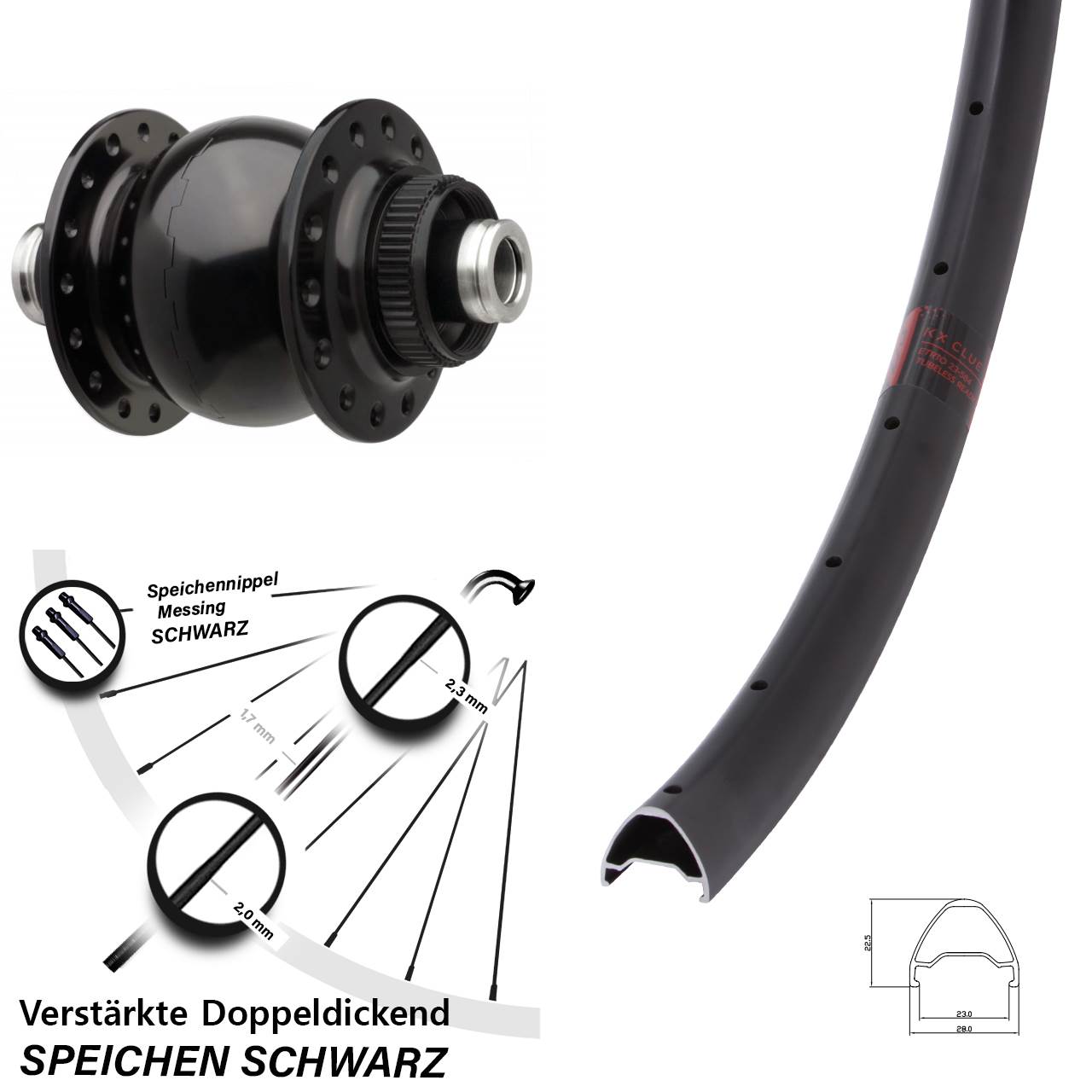 Boost Disc Vorderrad mit Nabendynamo 12x110 27,5 Zoll KX Clue SON 28