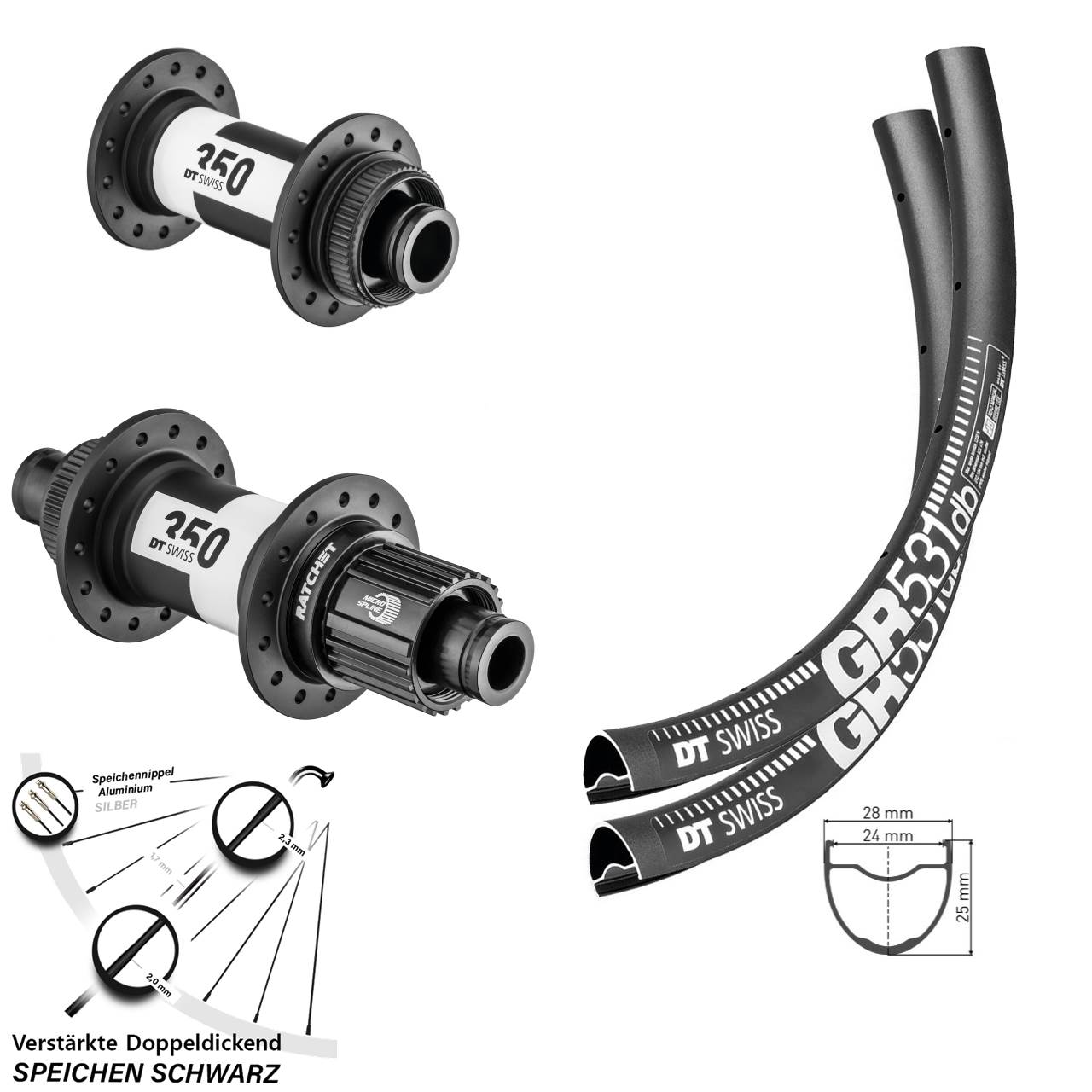 Centerlock Laufradsatz 27,5 Zoll DT Swiss GR 531 DT Swiss 350 Micro Spline 15x100 12x142