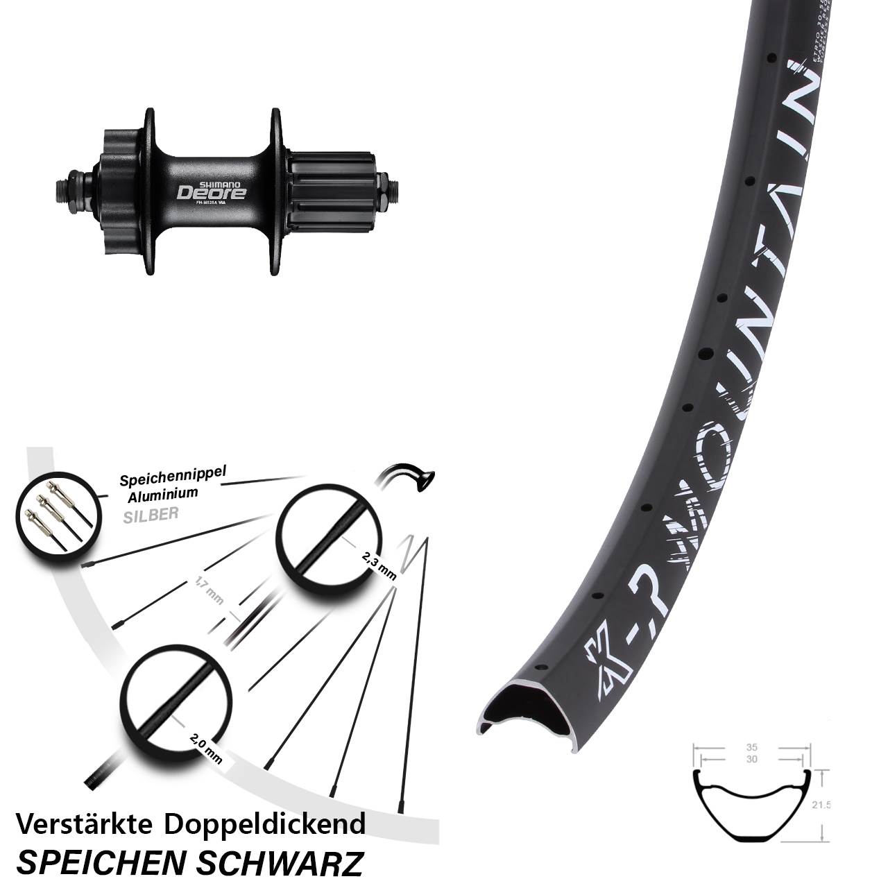 29 Zoll KX-R Mountain Shimano FH-M525 6-Loch Hinterrad QR 8-11 fach HG