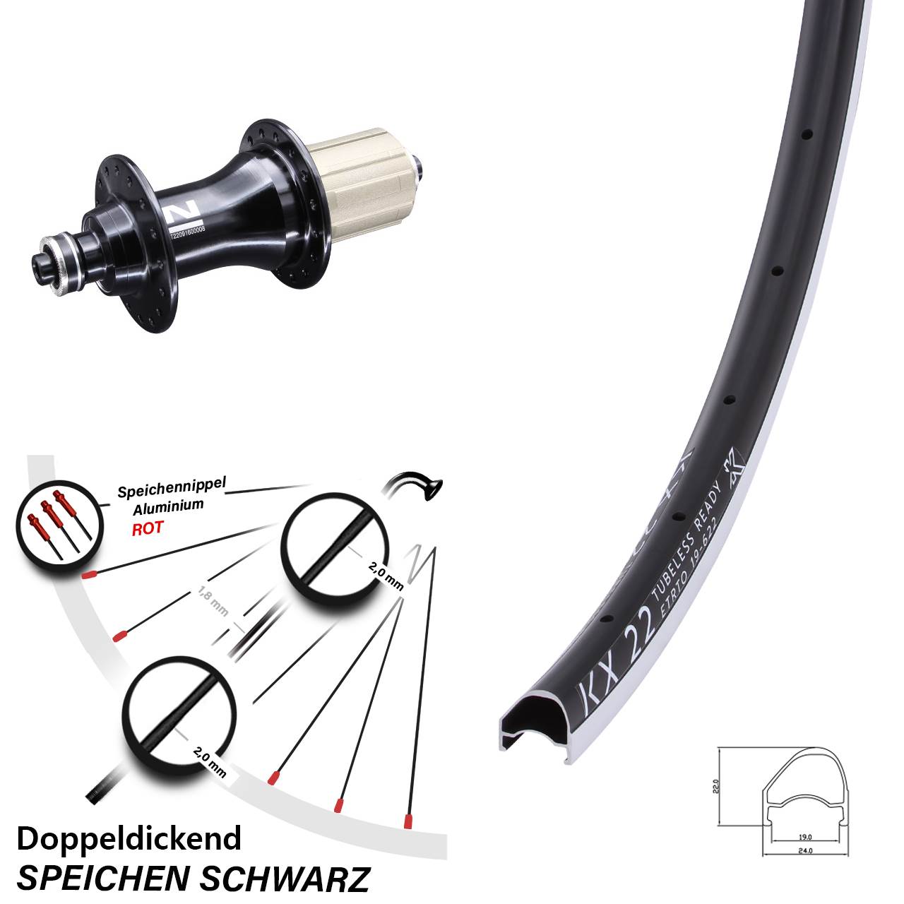 28 Zoll KX 22 OS Novatec F162SB Hinterrad QR 8-12 fach
