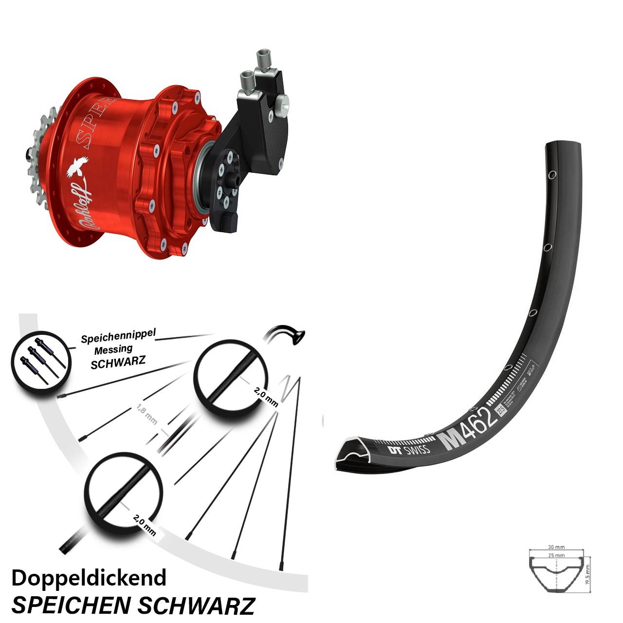 Hinterrad 27,5 Zoll DT Swiss M 462 Disc Rohloff Speedhub 500/14 CC DB OEM Tandem rot