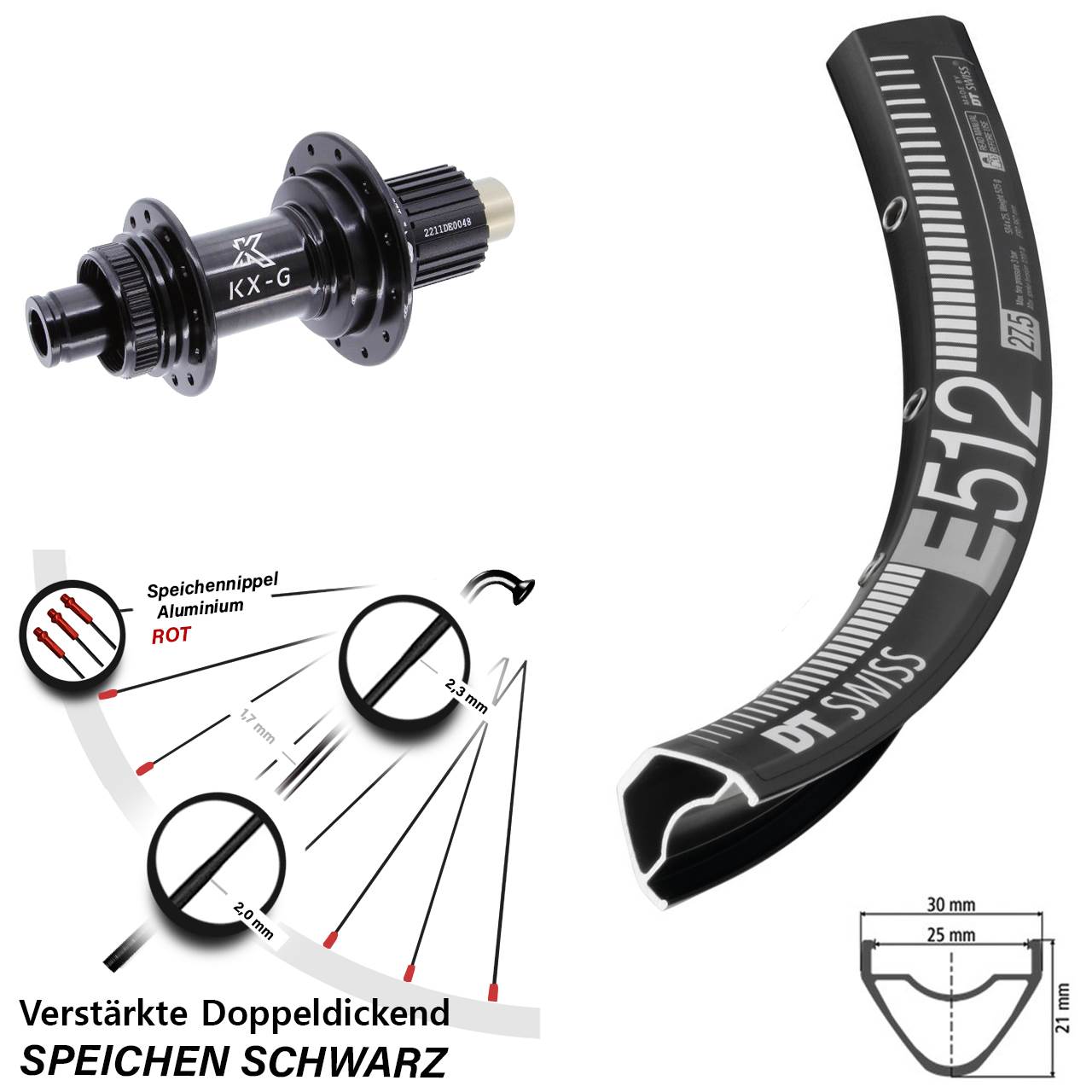 DT Swiss E512 KX-G Steckachse Disc 29 Zoll Laufrad 12x142 Micro Spline