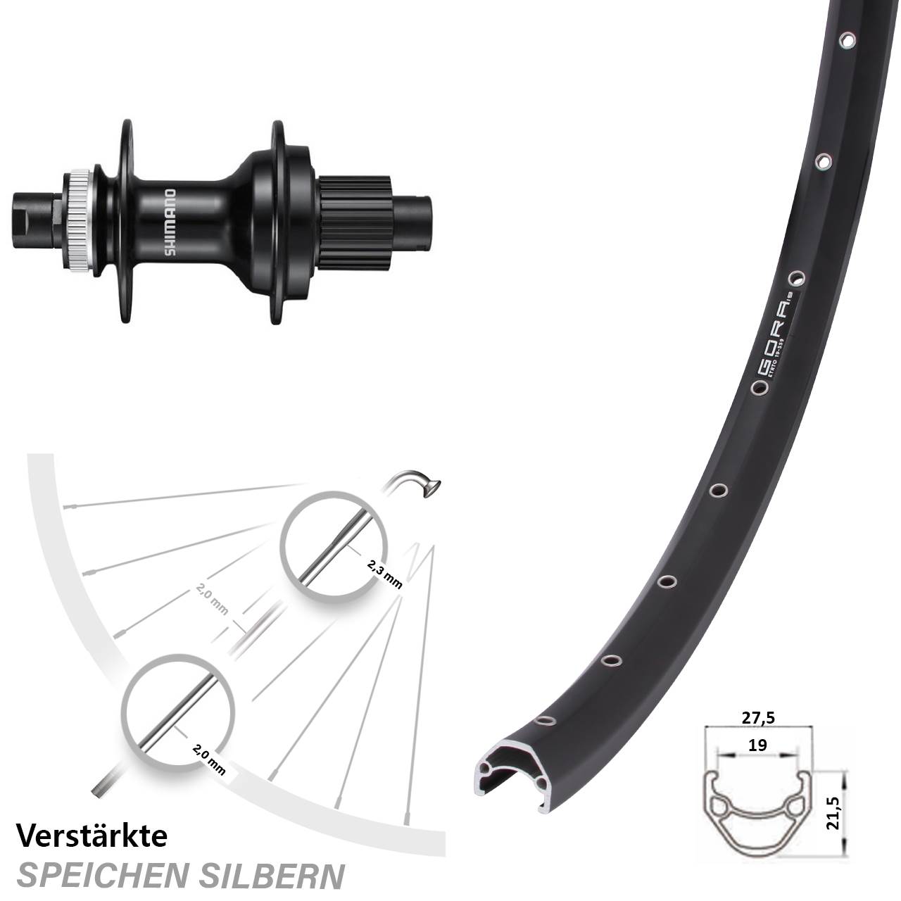 Disc Hinterrad 26 Zoll Gora 19 Shimano FH-MT510 Micro Spline 12x142