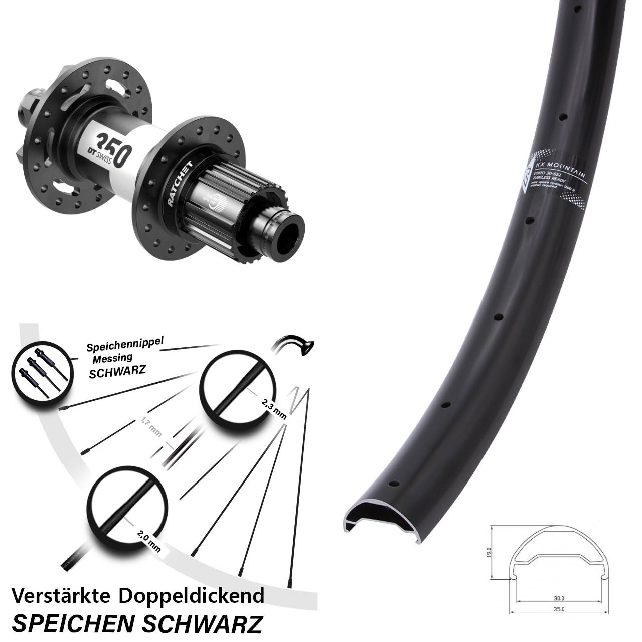 Boost 6-Loch Hinterrad 12x148 29 Zoll KX Mountain TR DT Swiss 350 Ratchet 36 Micro Spline