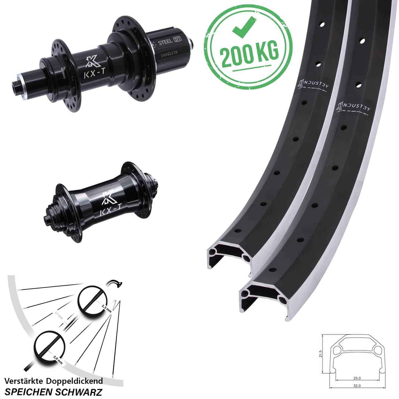 KX-TS Industry Heavy Duty 20/26 Zoll Laufradsatz QR 8-12 fach